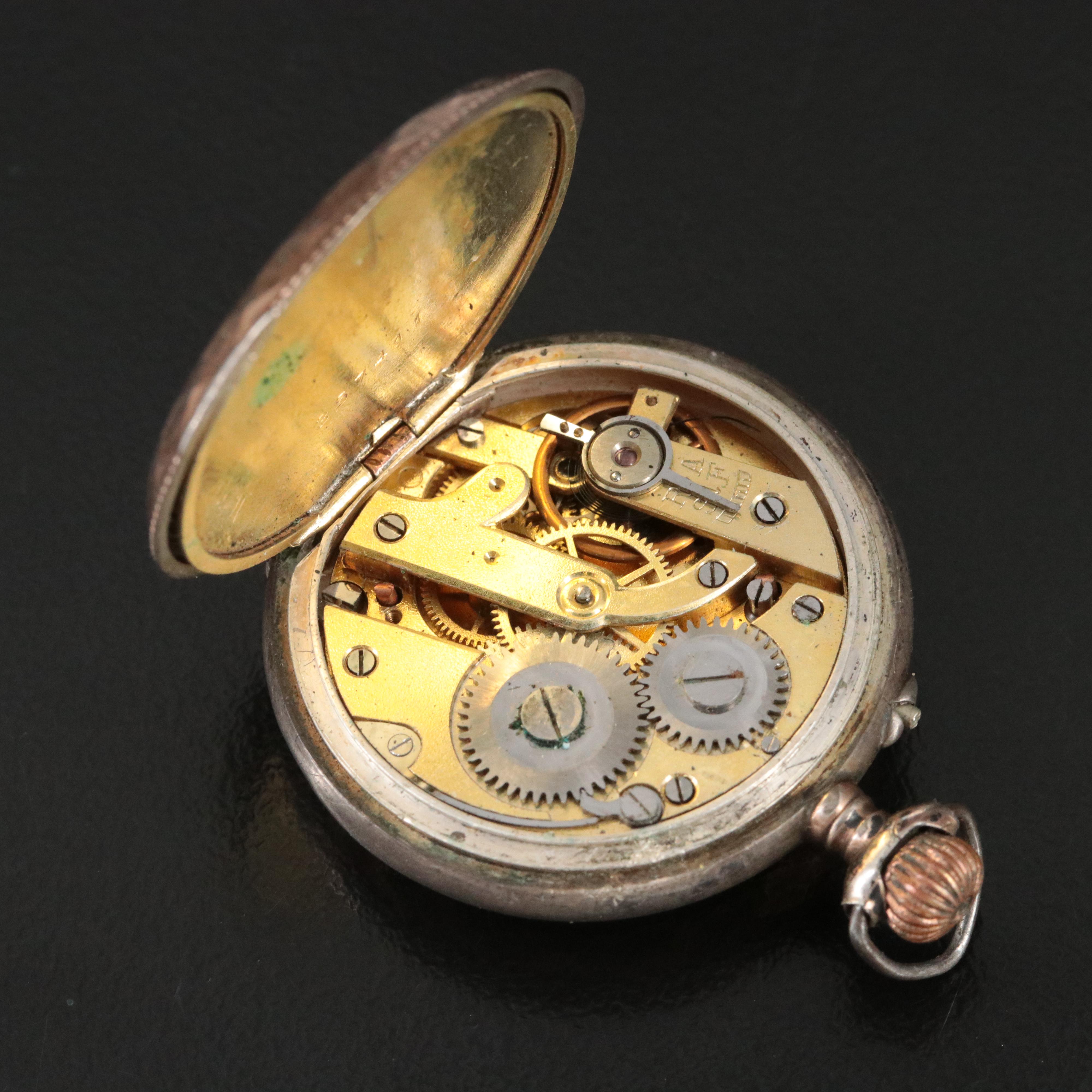 Vintage 800 Silver Pin Set Pocket Watch