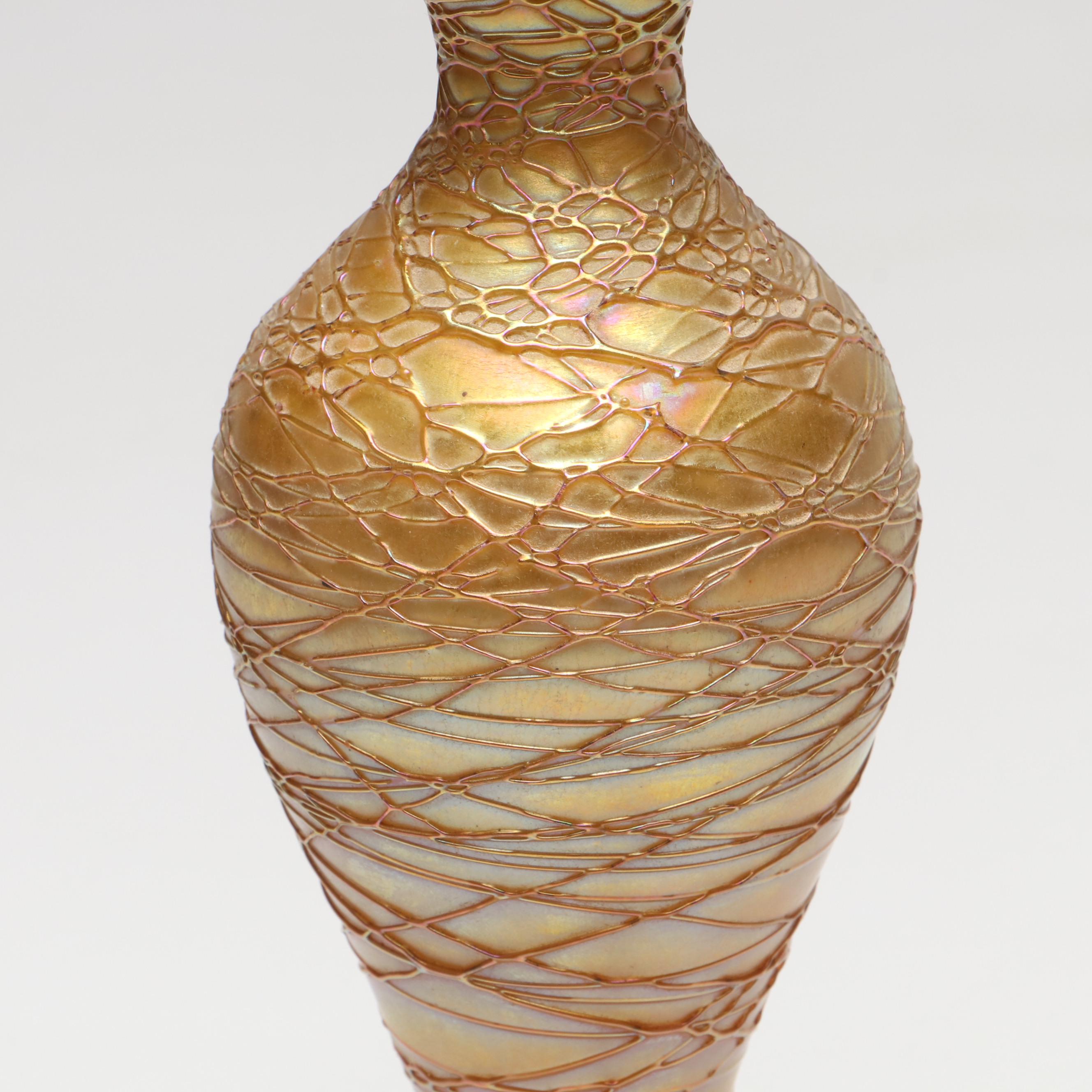 Durand Iridescent with Trailing Art Glass Converted to Table Lamp, Early 20th C.