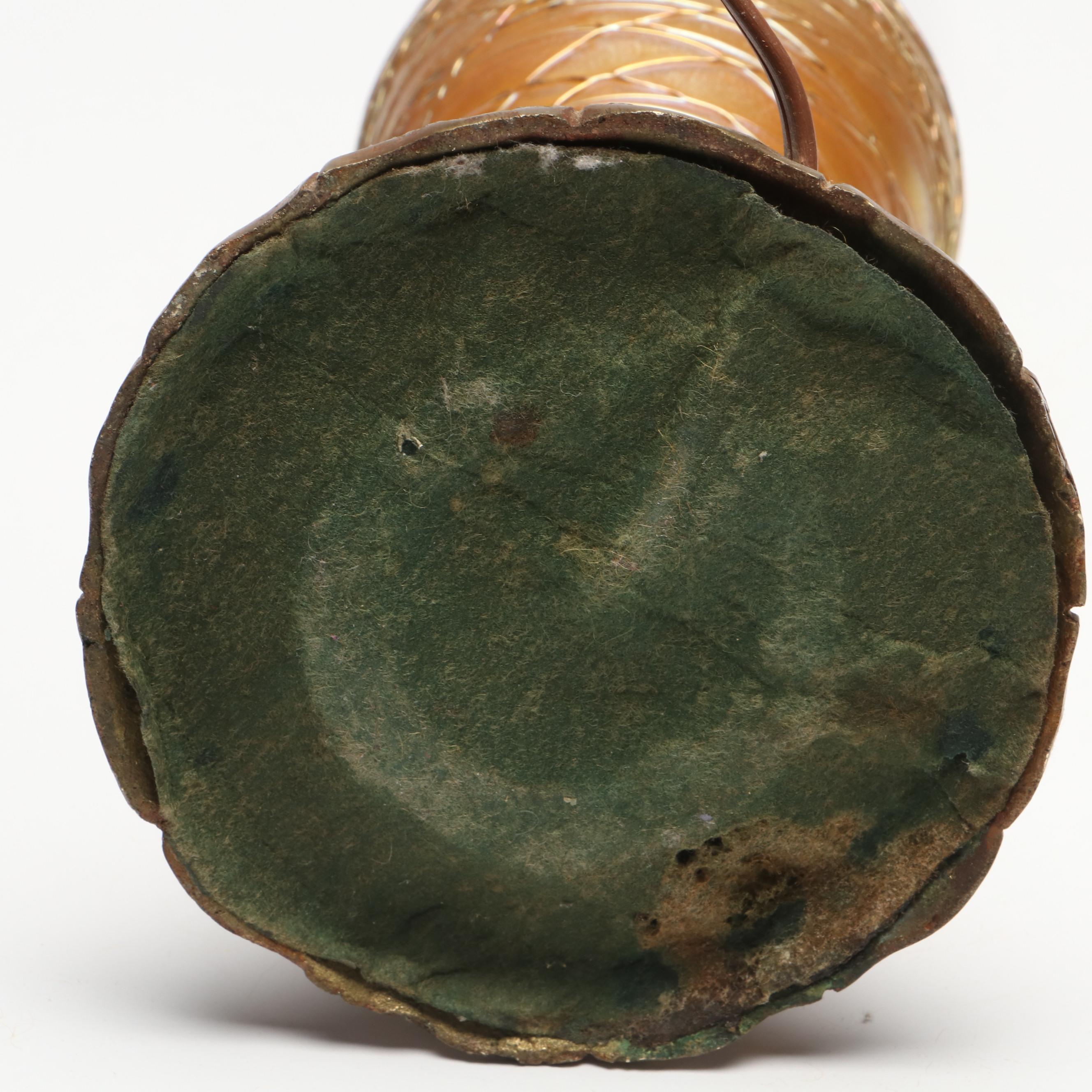 Durand Iridescent with Trailing Art Glass Converted to Table Lamp, Early 20th C.