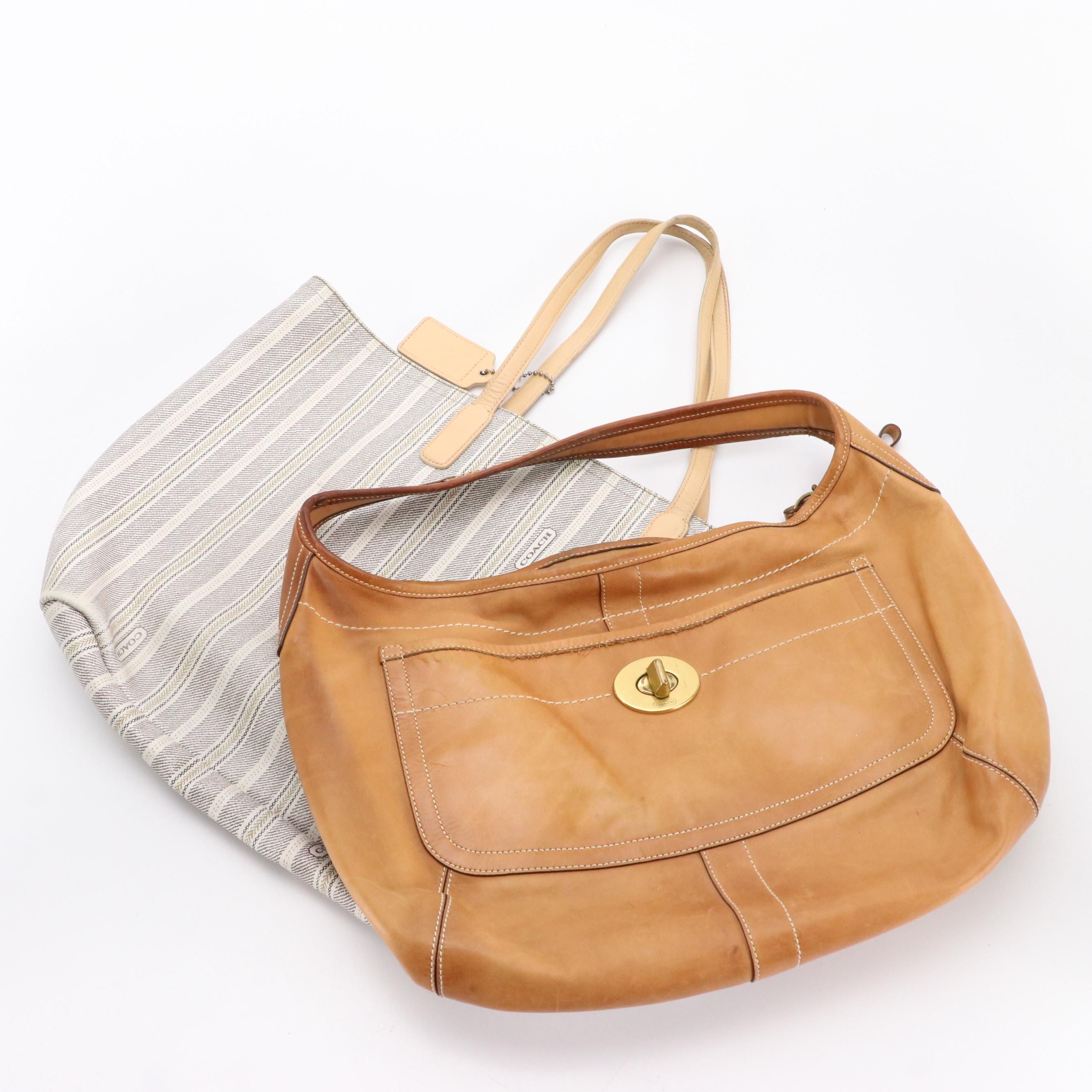 Coach Ergo Hobo Shoulder Bag in Leather and Legacy Weekend Tote in Canvas