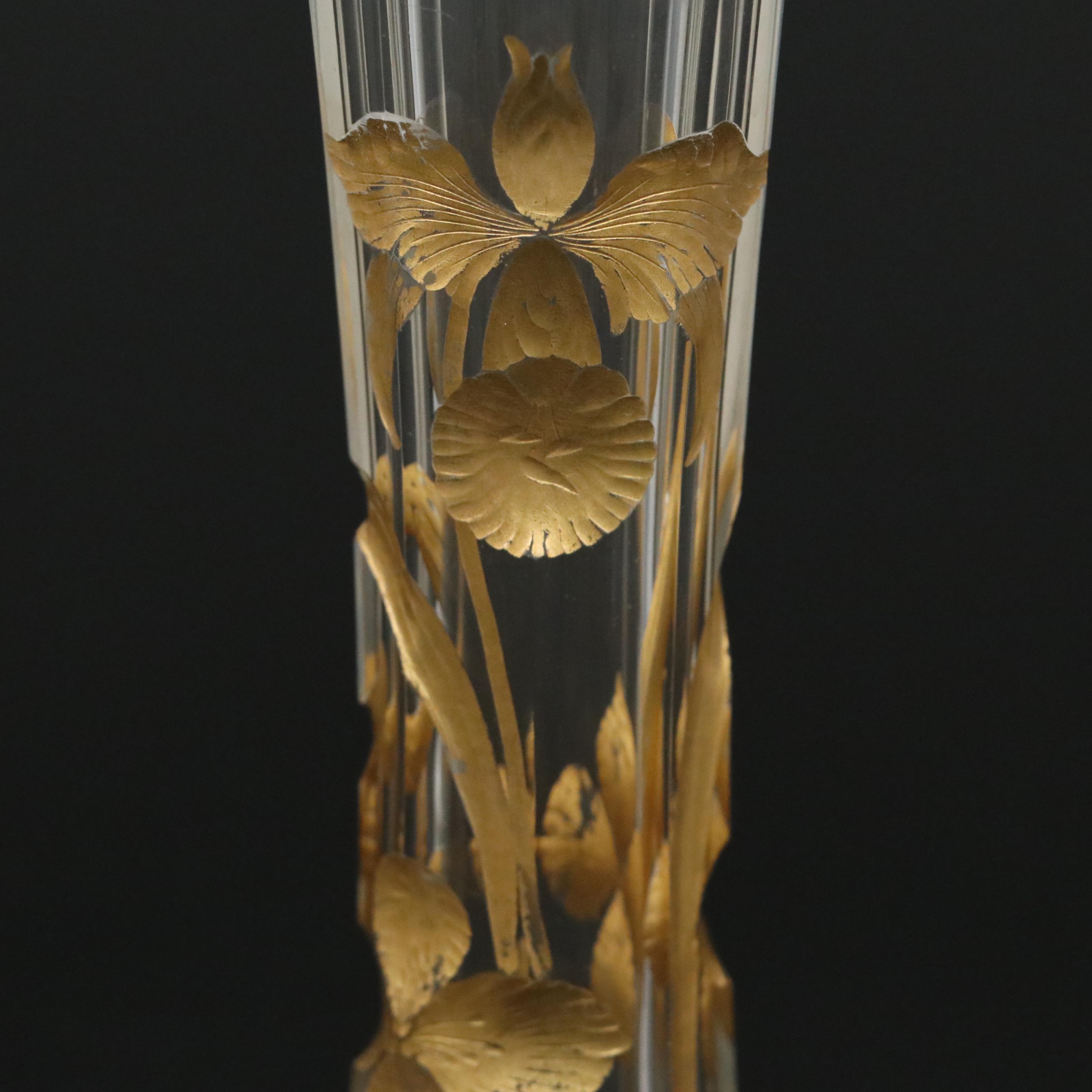 French Art Nouveau Gilt Enameled Cut Crystal Vase and Other Perfume