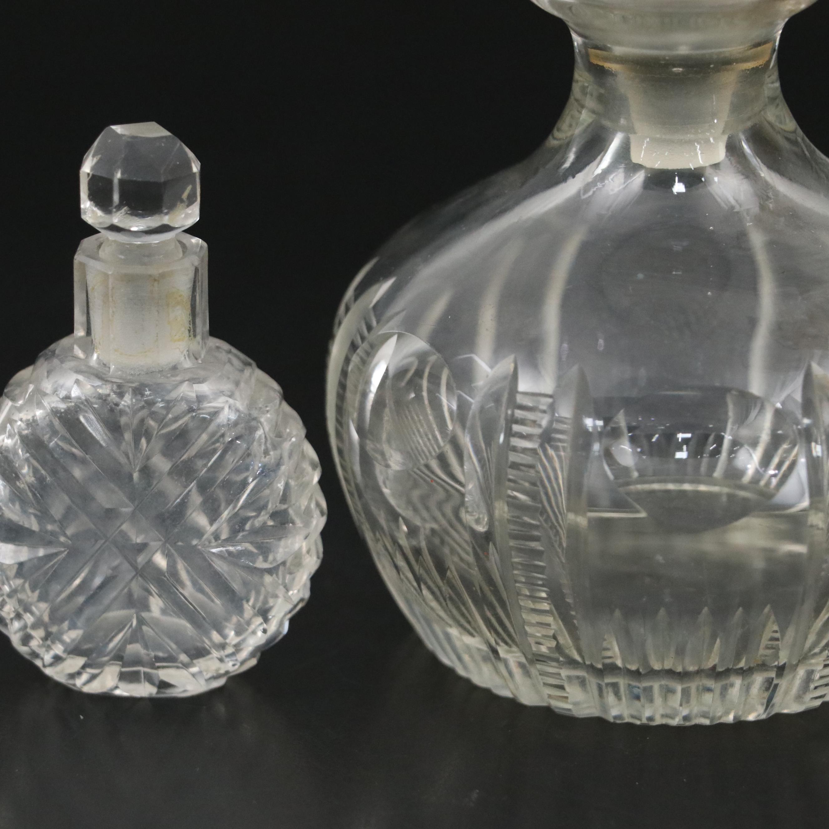 French Art Nouveau Gilt Enameled Cut Crystal Vase and Other Perfume