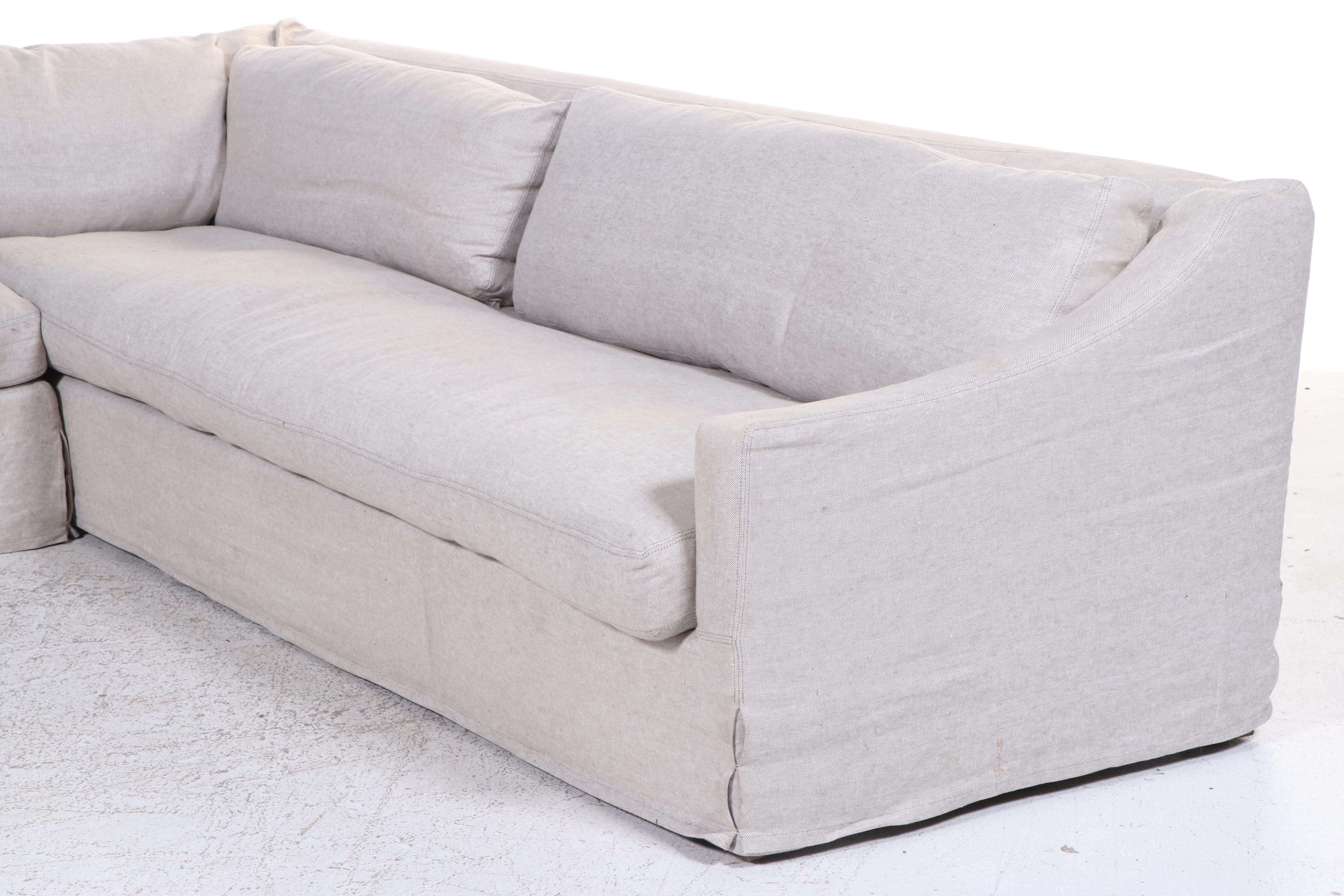 Two-Piece Restoration Hardware Linen-Slipcovered Sectional Sofa