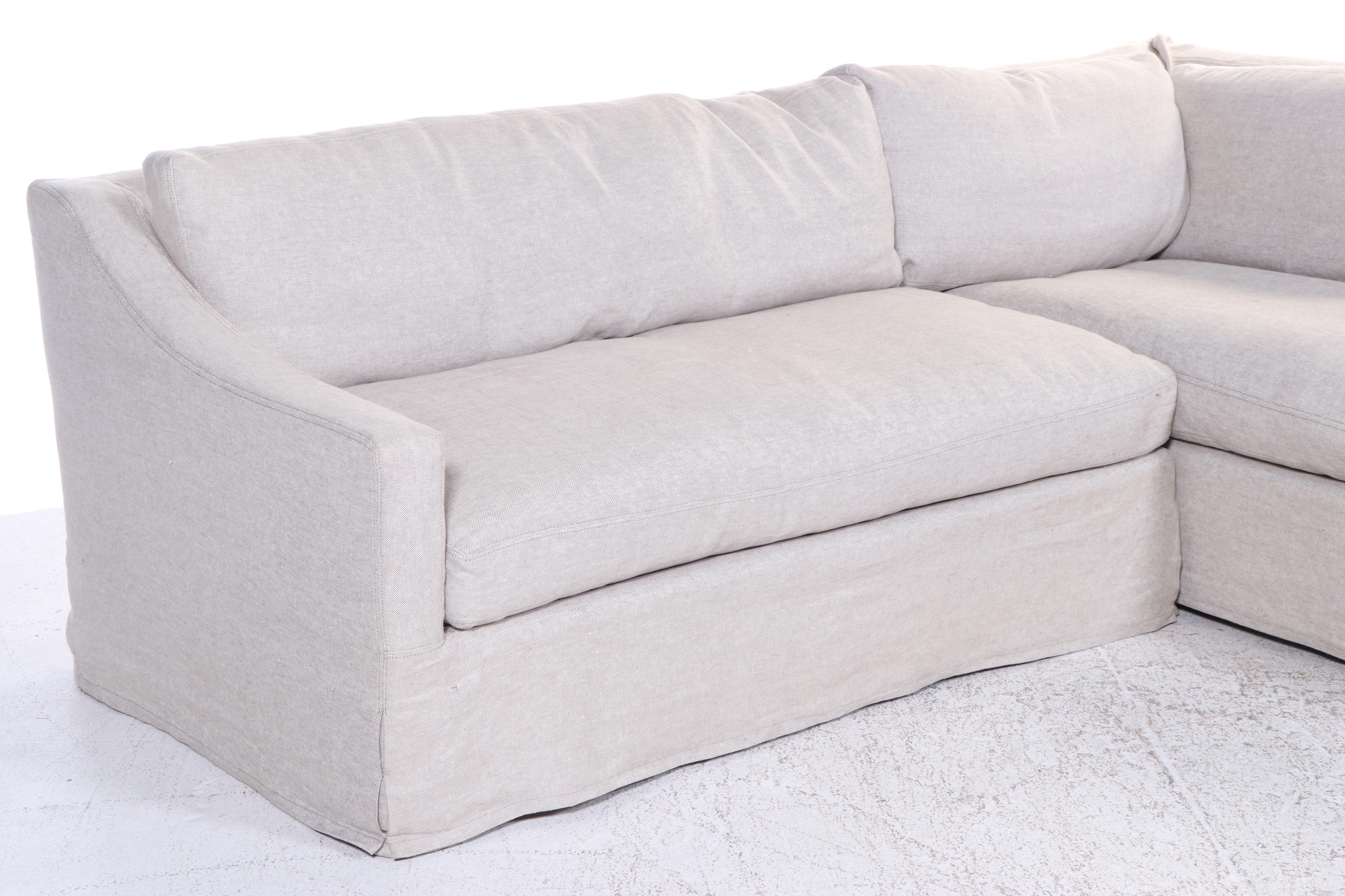 Two-Piece Restoration Hardware Linen-Slipcovered Sectional Sofa