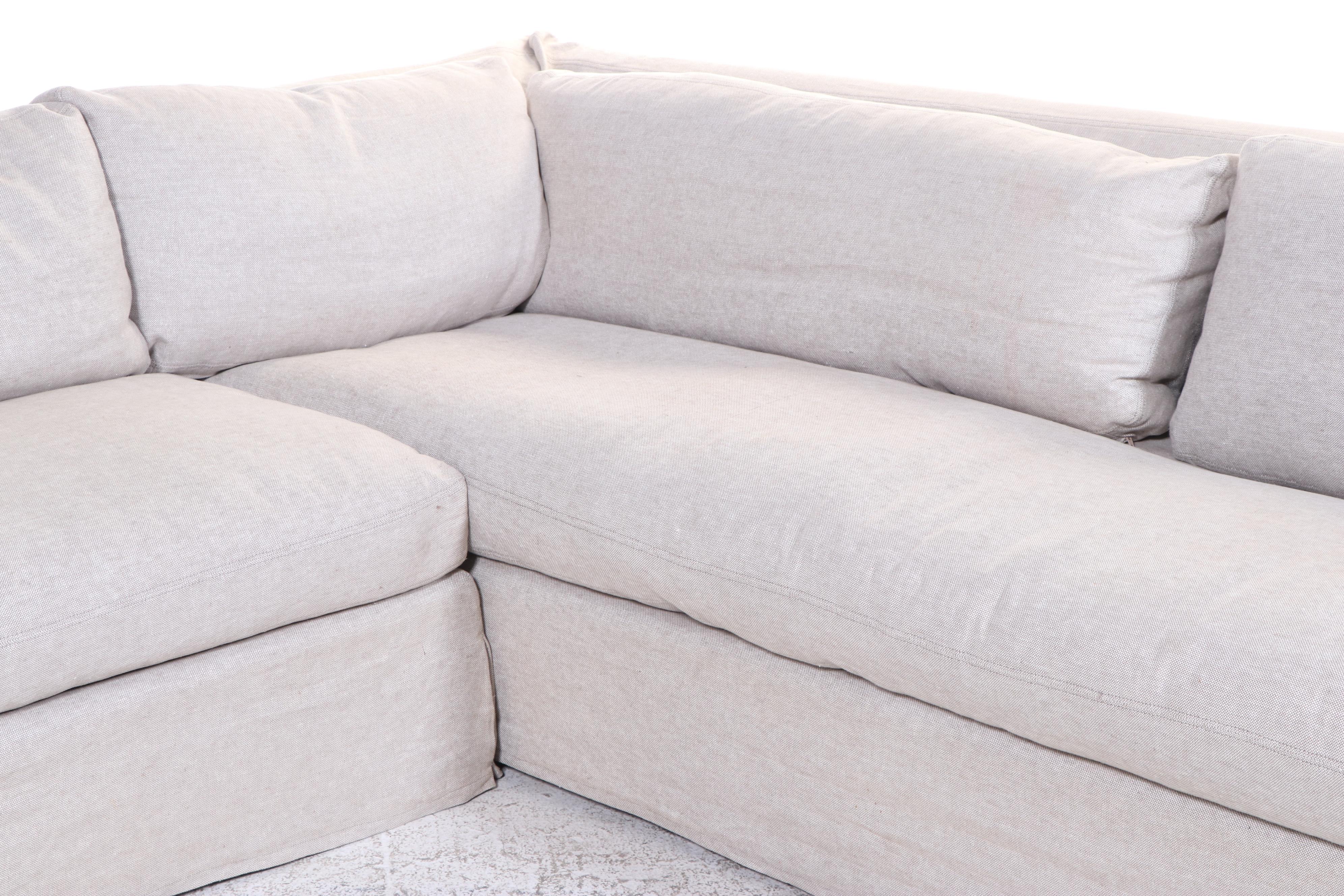 Two-Piece Restoration Hardware Linen-Slipcovered Sectional Sofa