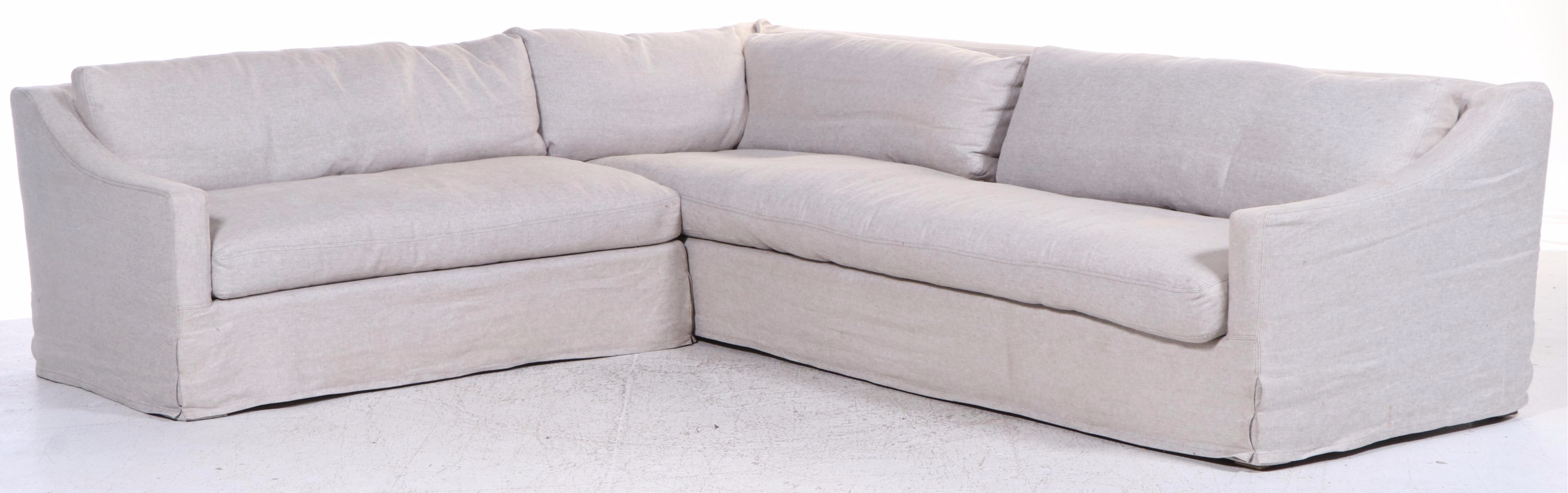 Two-Piece Restoration Hardware Linen-Slipcovered Sectional Sofa