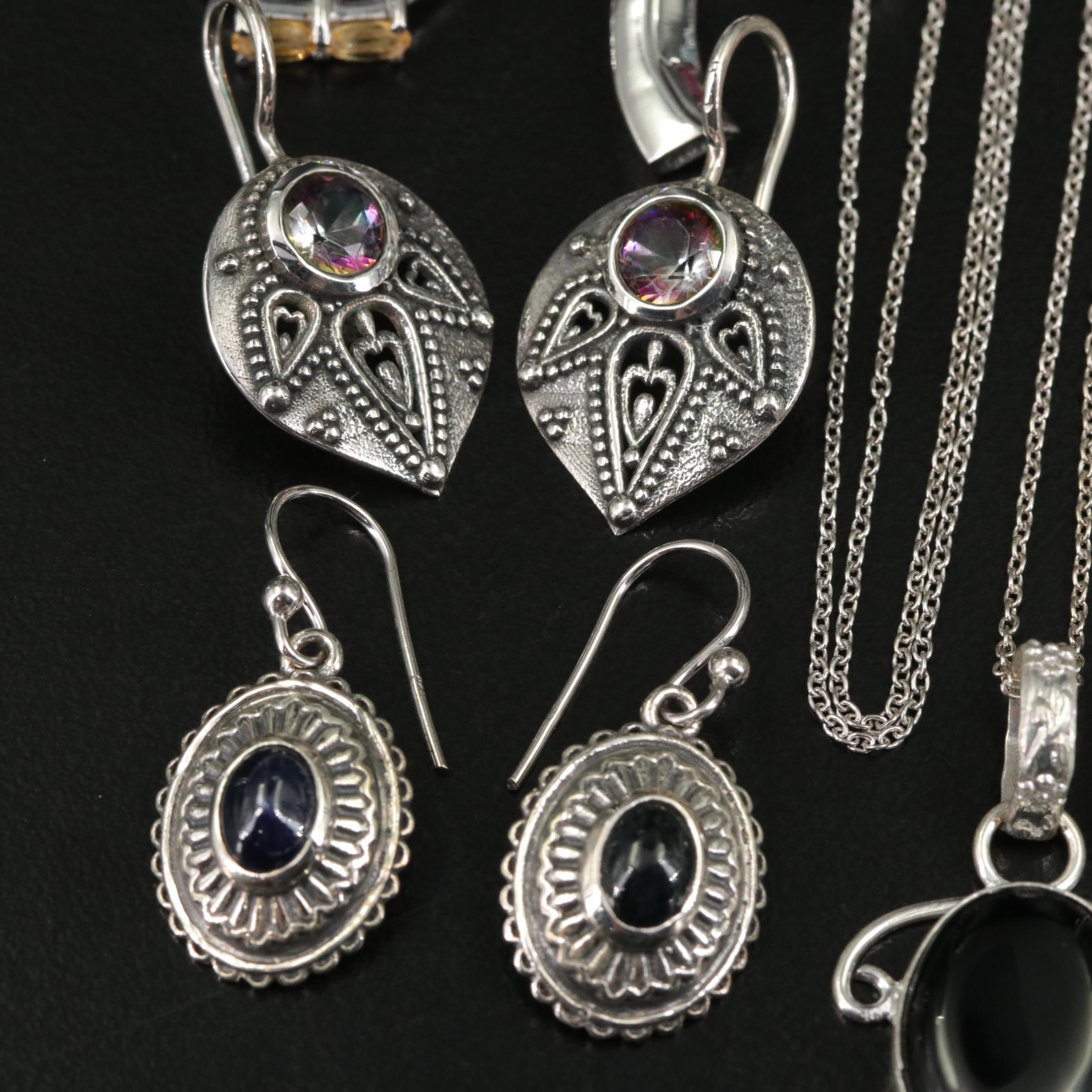 Group of 14 Assorted Sterling Silver Rings, Necklaces, Earrings, and Pendants