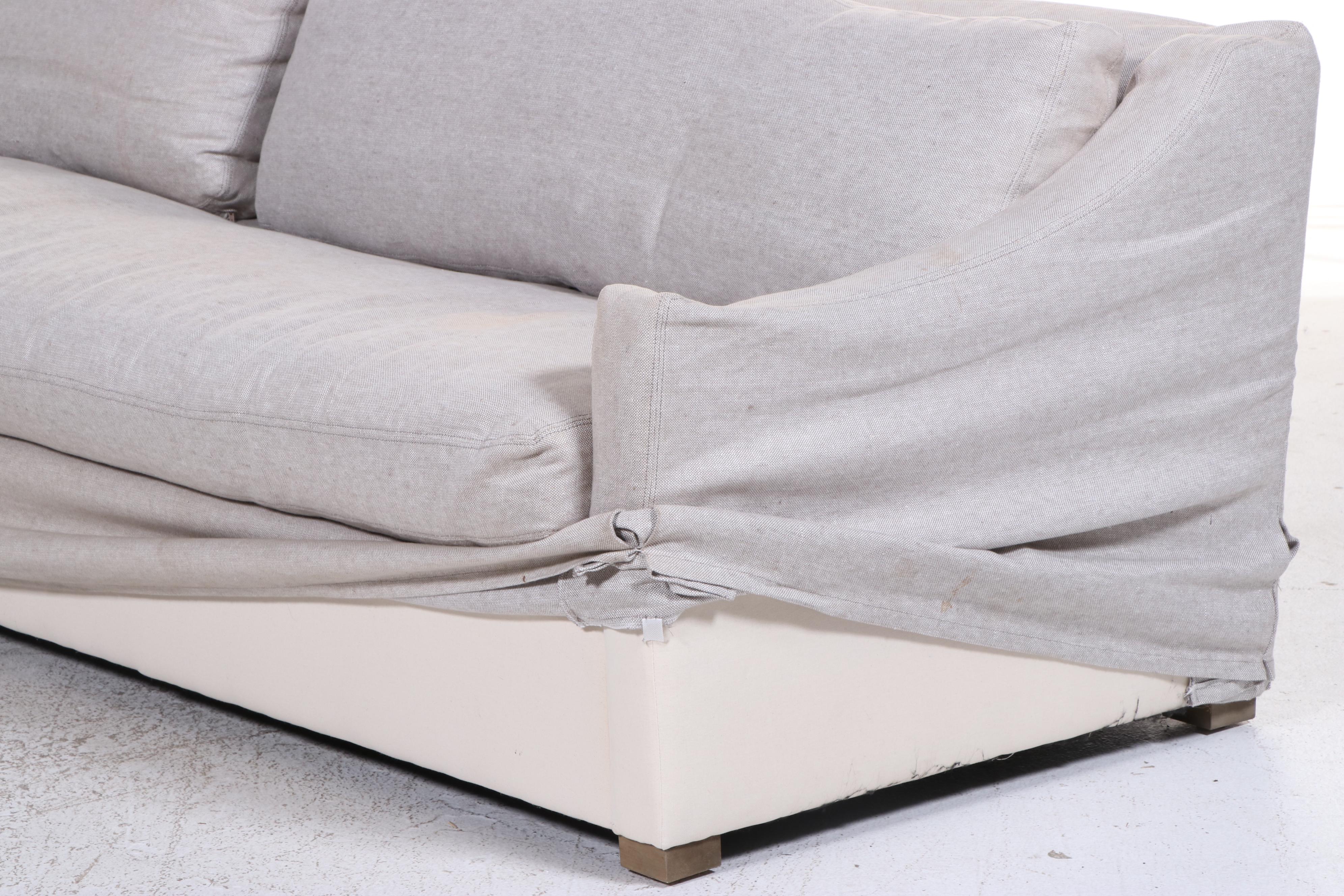 Two-Piece Restoration Hardware Linen-Slipcovered Sectional Sofa