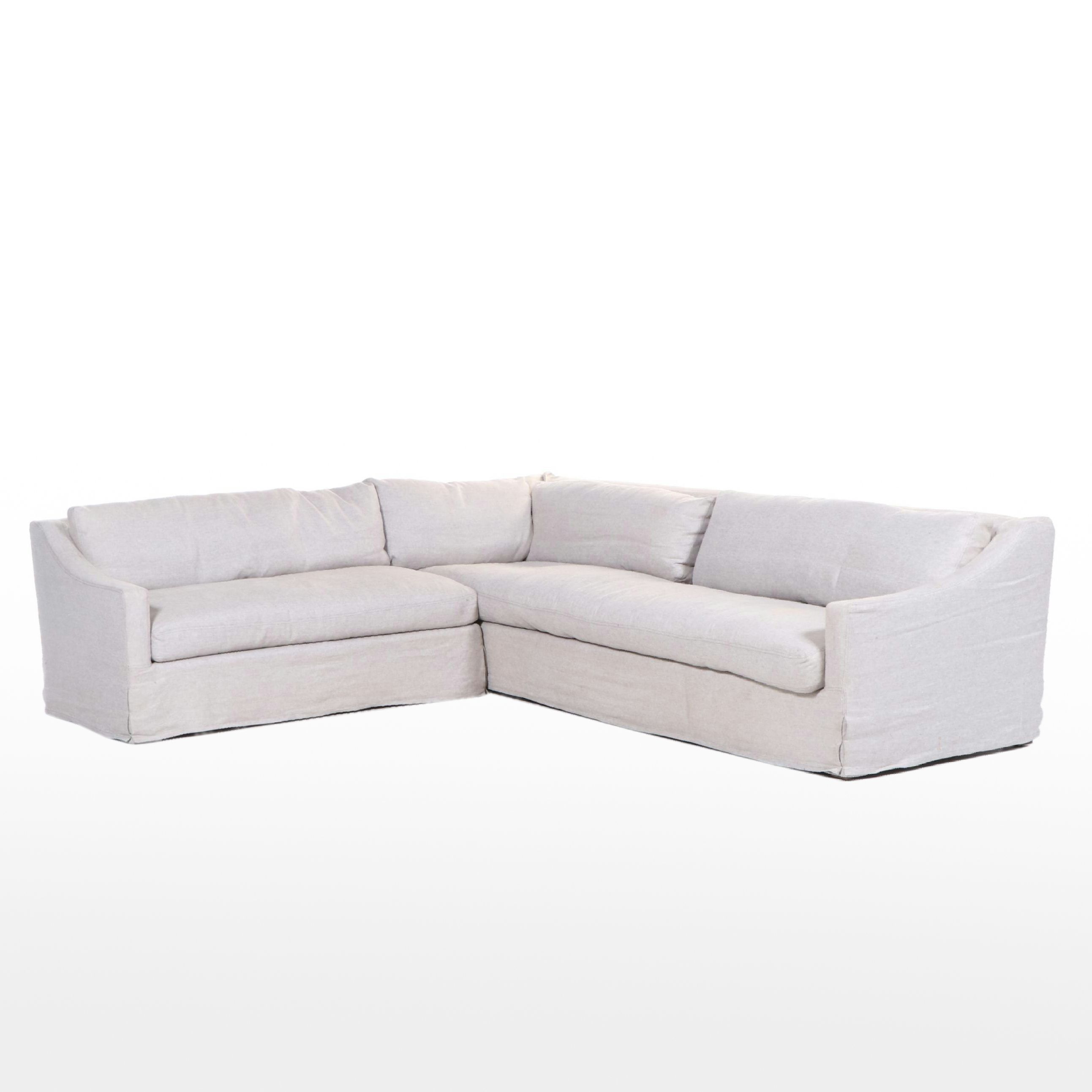 Two-Piece Restoration Hardware Linen-Slipcovered Sectional Sofa
