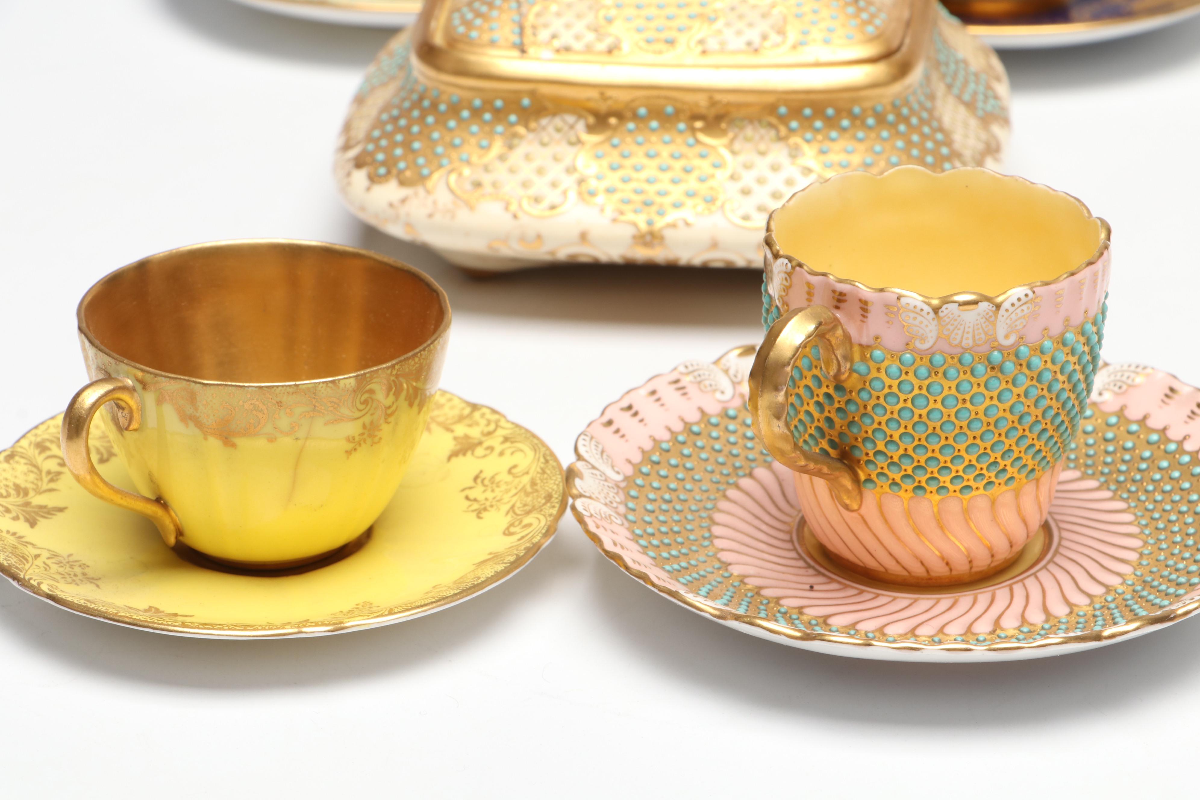 Royal Doulton Ceramic Demitasse Cup with Coalport Demitasse Cups and Lidded Box