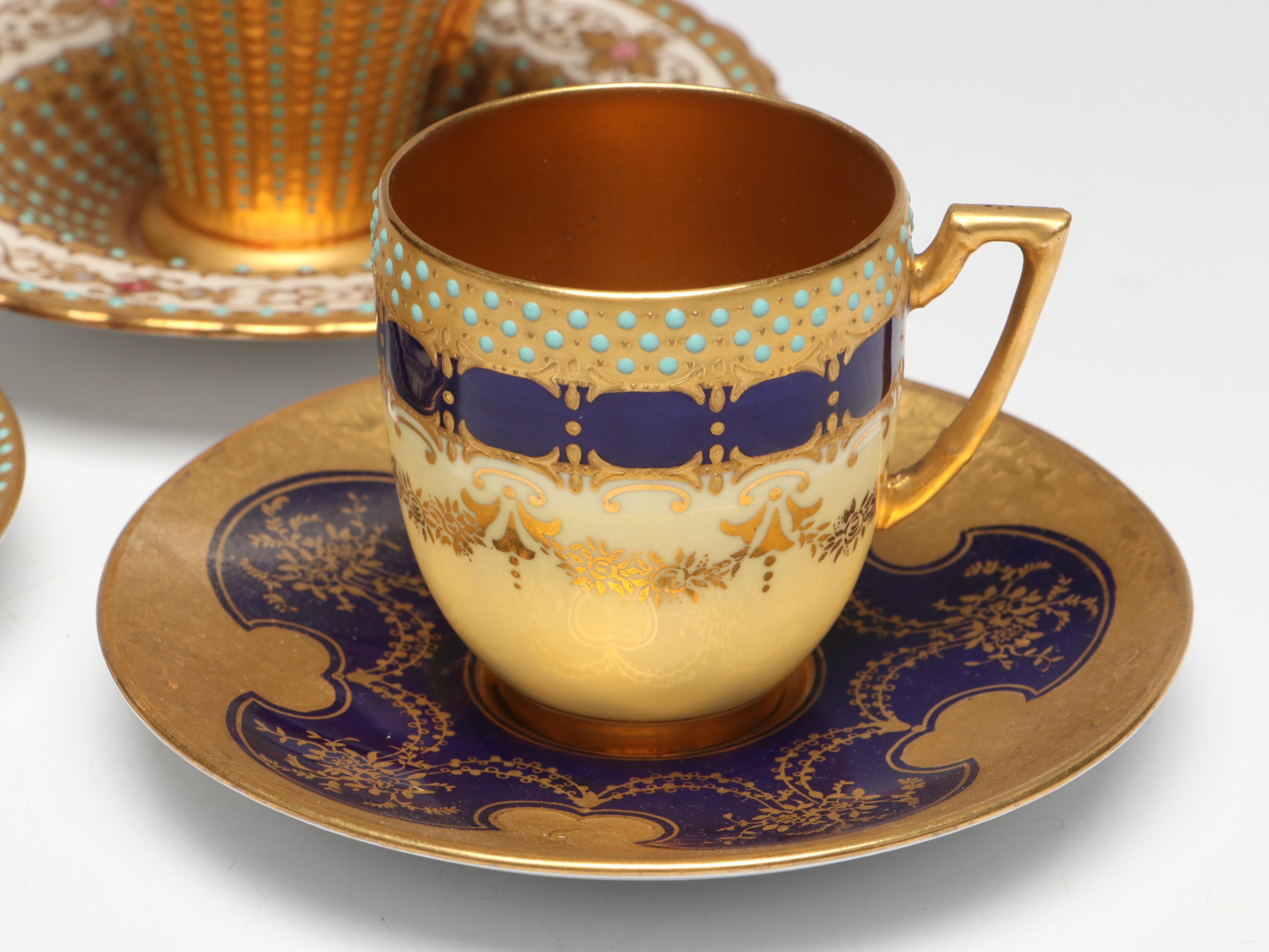 Royal Doulton Ceramic Demitasse Cup with Coalport Demitasse Cups and Lidded Box