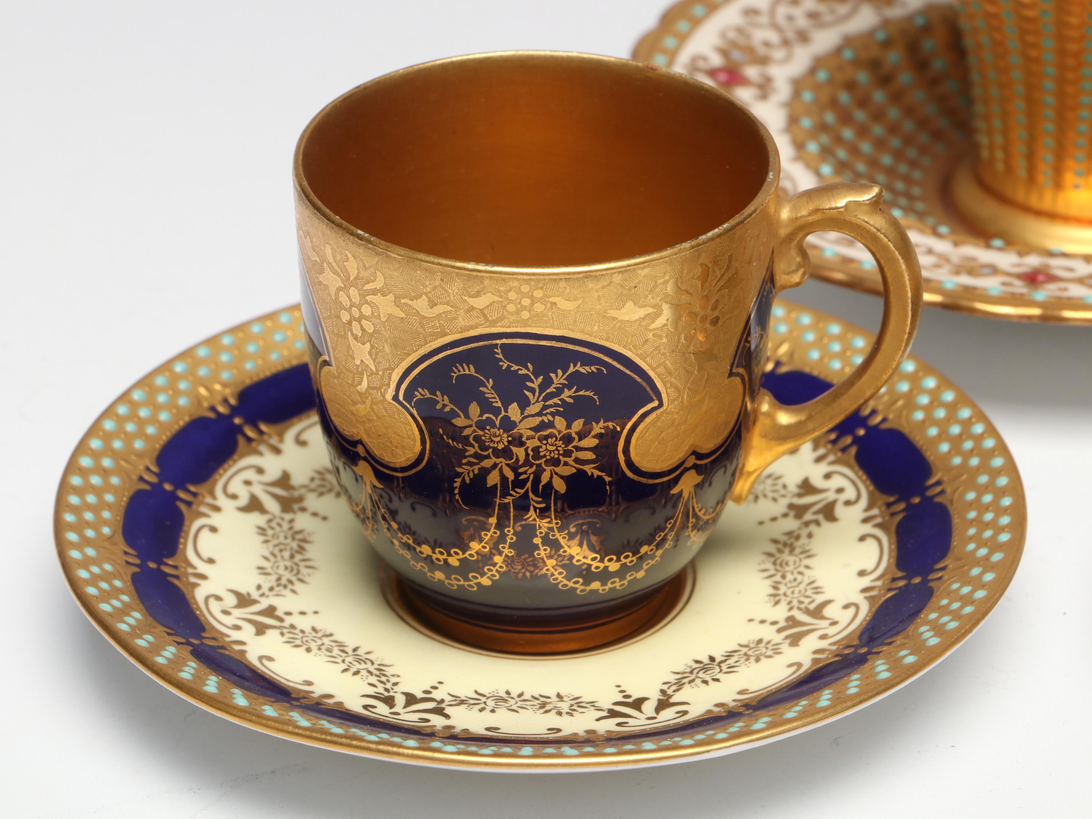 Royal Doulton Ceramic Demitasse Cup with Coalport Demitasse Cups and Lidded Box