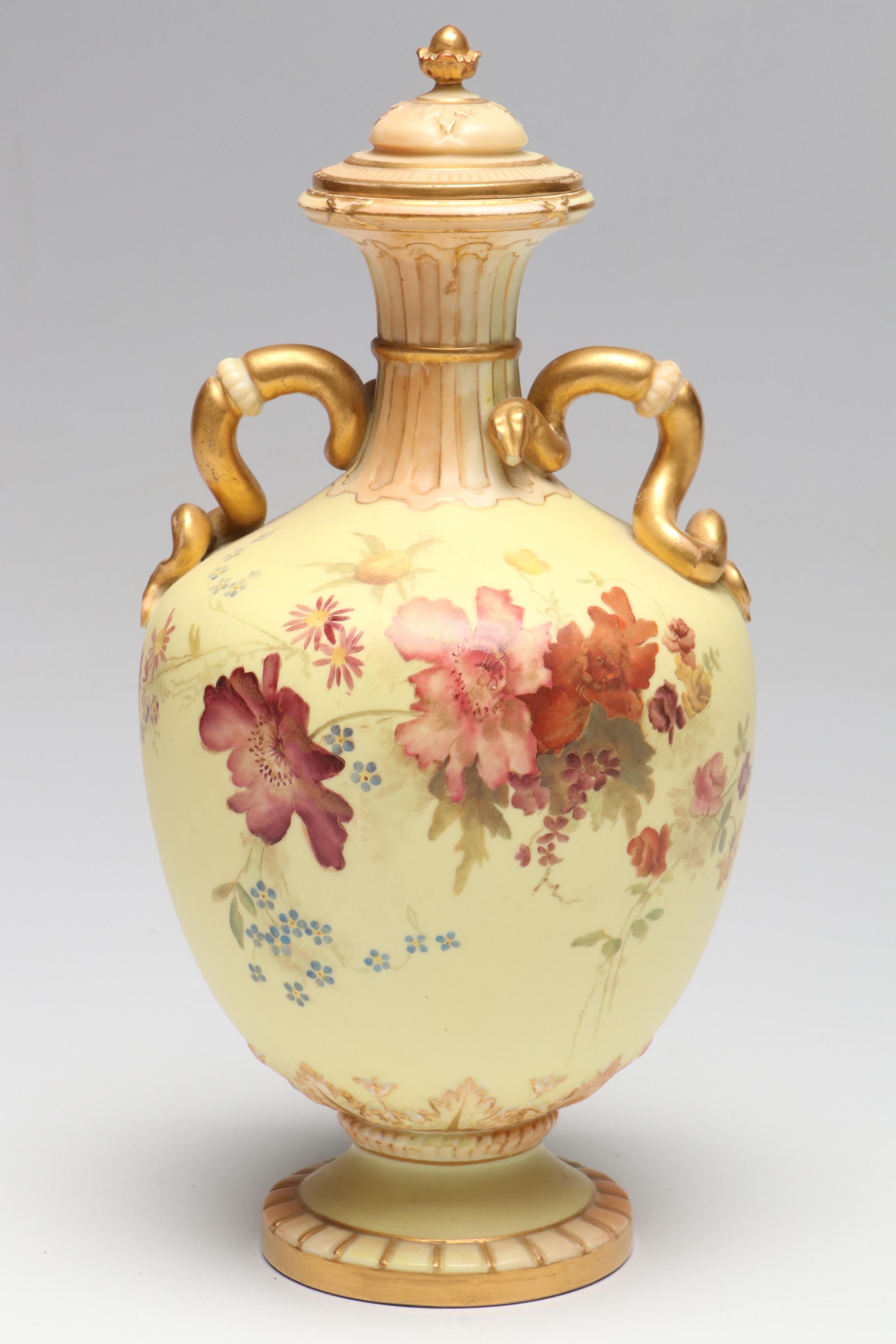 Royal Crown Derby Porcelain Ewer with Royal Worcester Lidded Urn