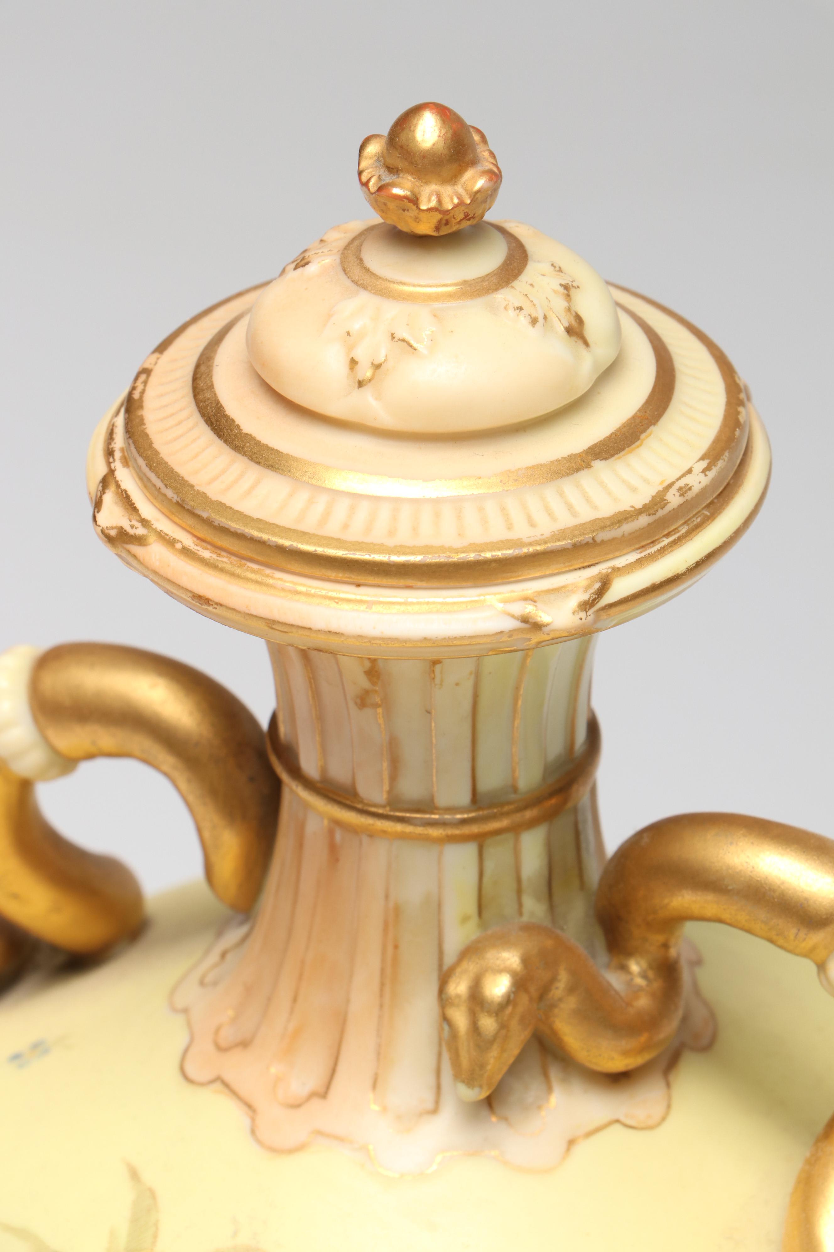 Royal Crown Derby Porcelain Ewer with Royal Worcester Lidded Urn