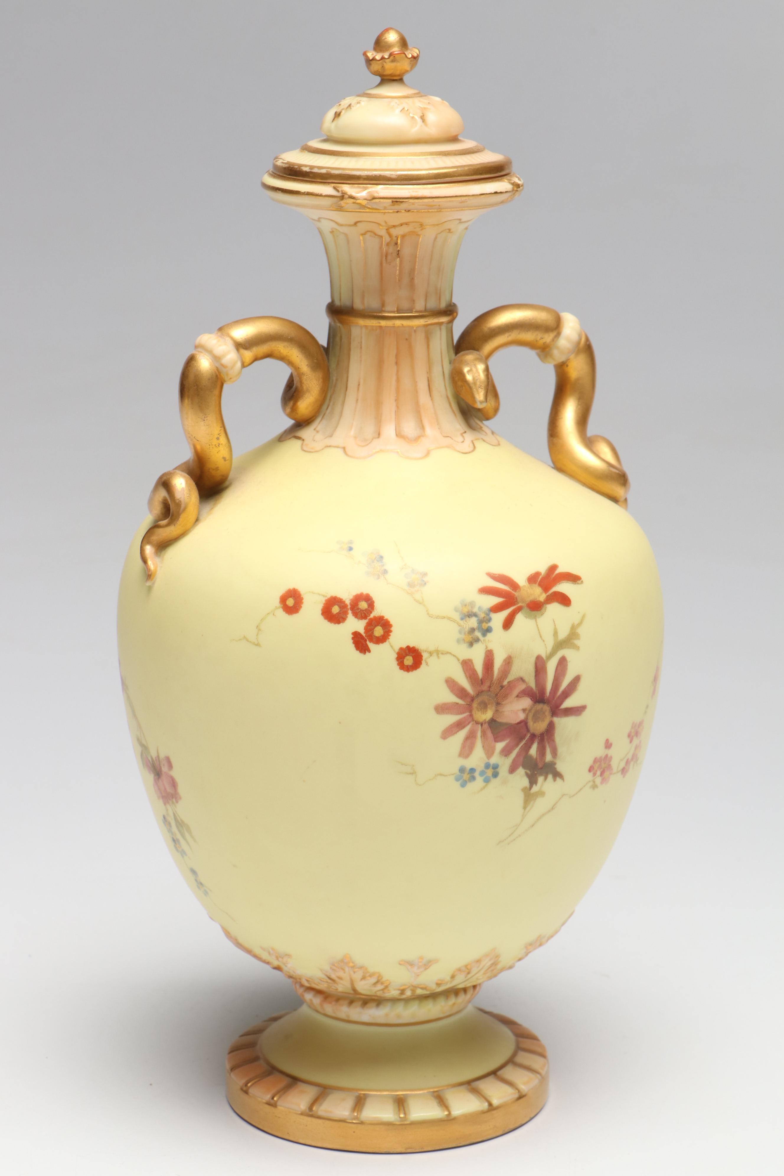 Royal Crown Derby Porcelain Ewer with Royal Worcester Lidded Urn