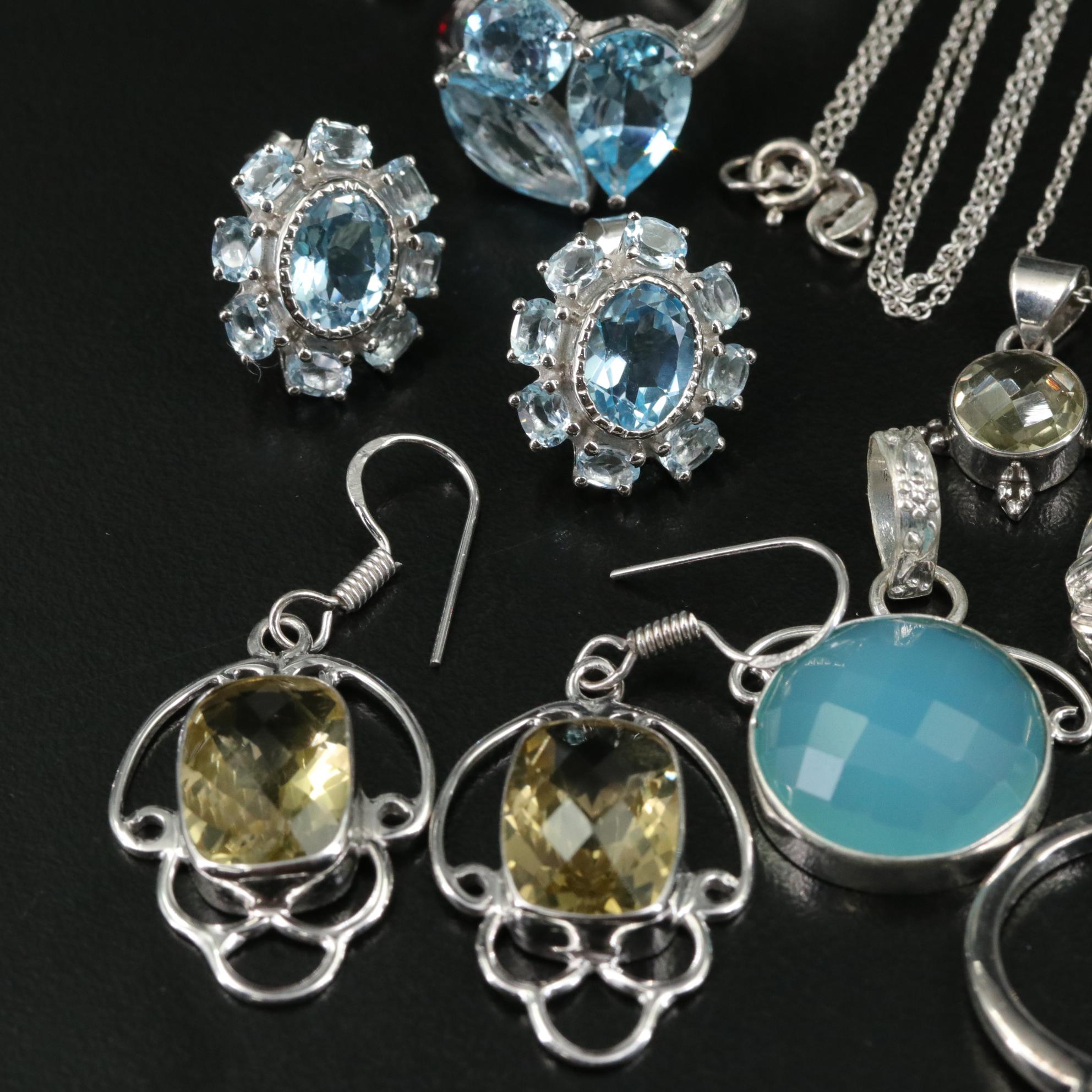 Group of 14 Assorted Sterling Silver Rings, Necklaces, Earrings, and Pendants