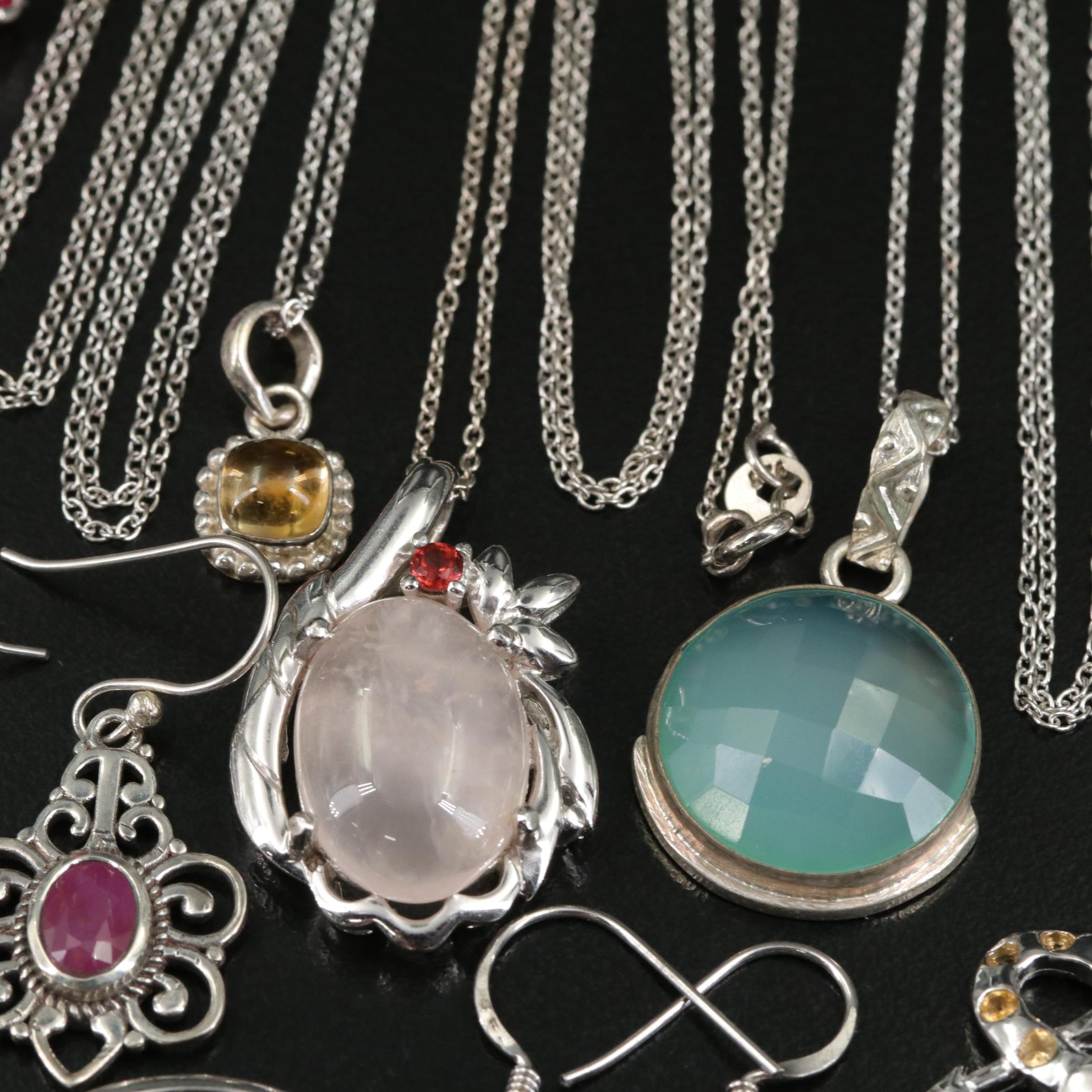 Group of 14 Assorted Sterling Silver Rings, Necklaces, Earrings, and Pendants