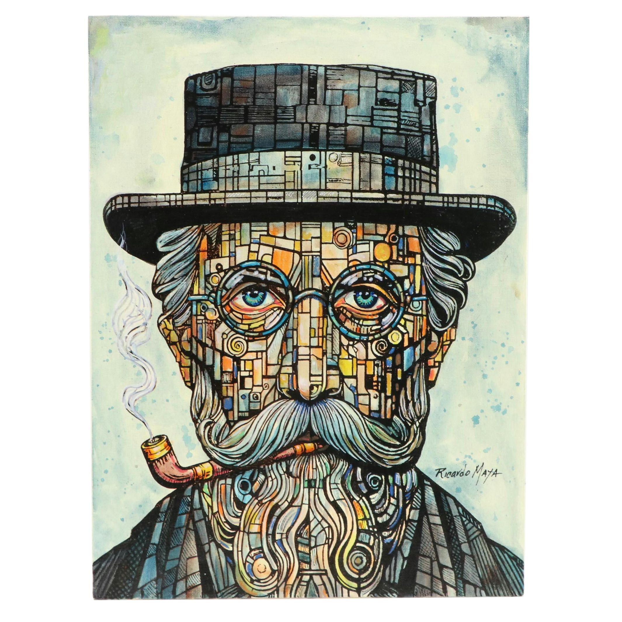 Ricardo Maya Stylized Acrylic Portrait, 21st Century