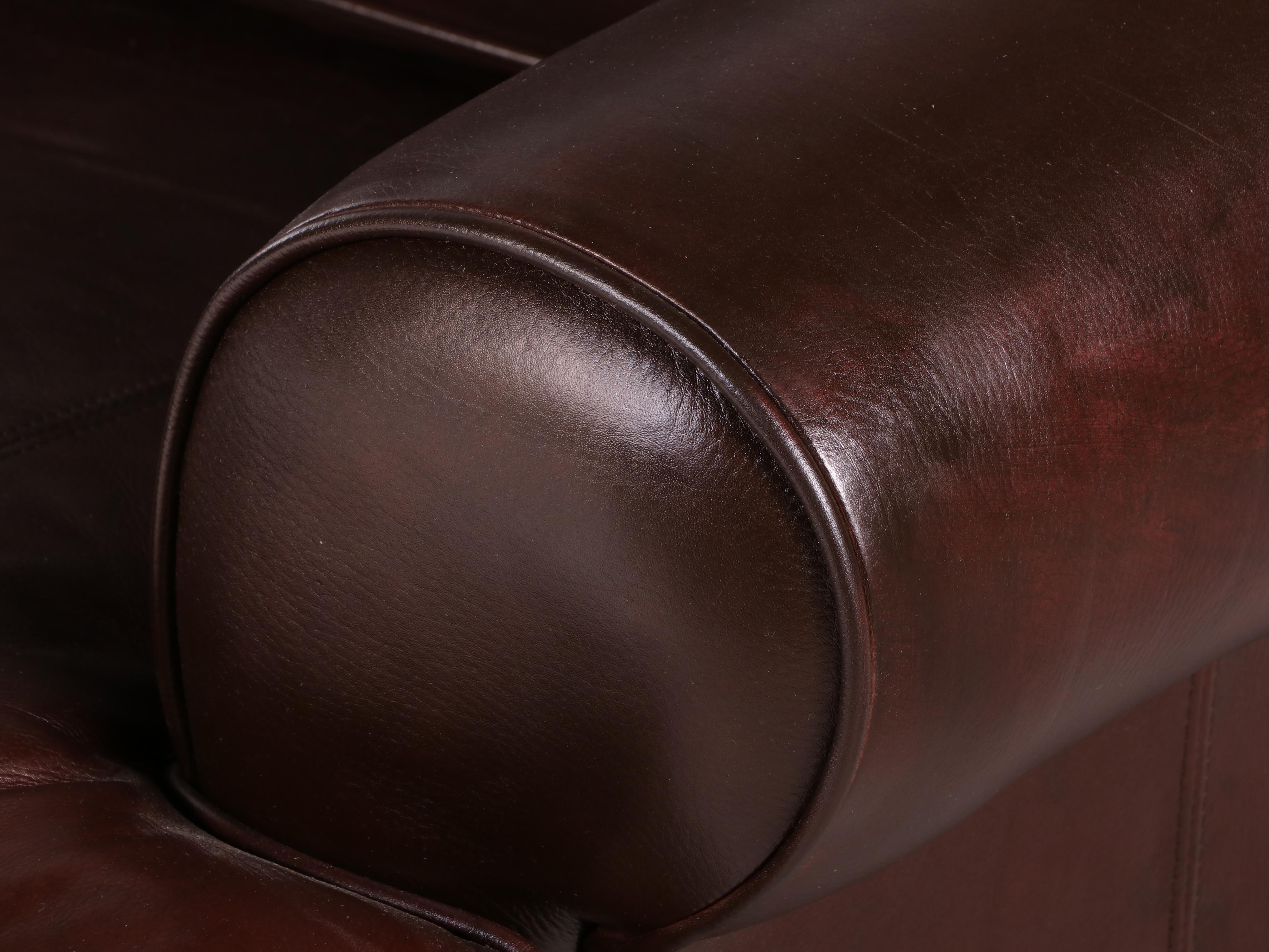 Arhaus Furniture Brown Leather Roll-Arm Sofa