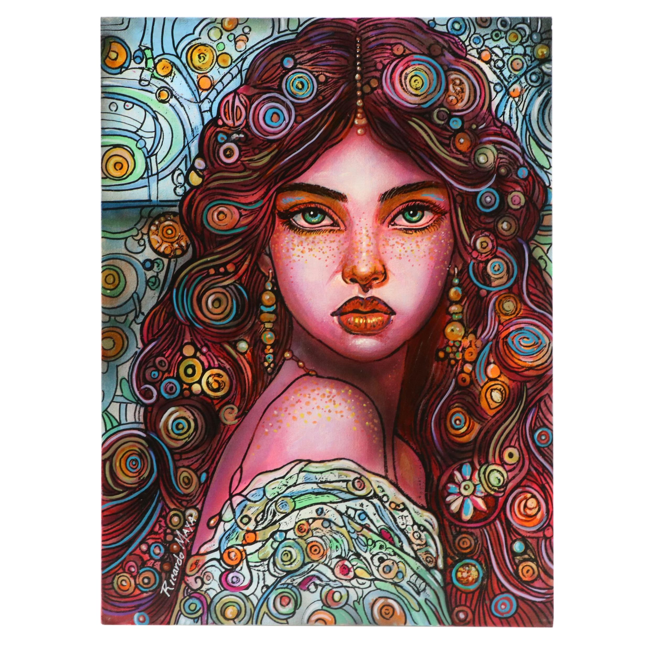 Ricardo Maya Stylized Acrylic Portrait, 21st Century