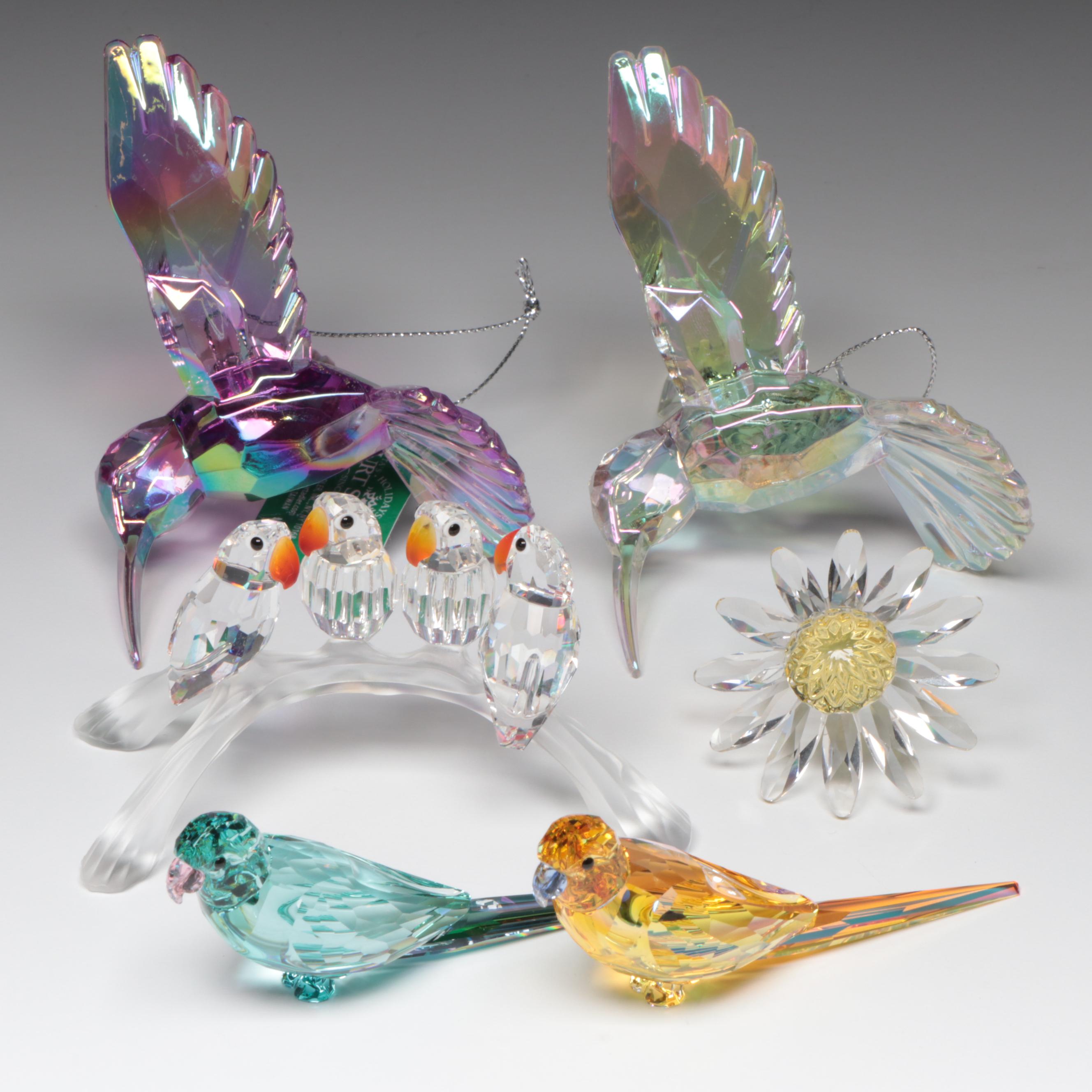 Swarovski and Kurt S. Adler Crystal Parrot and Hummingbird Figurines