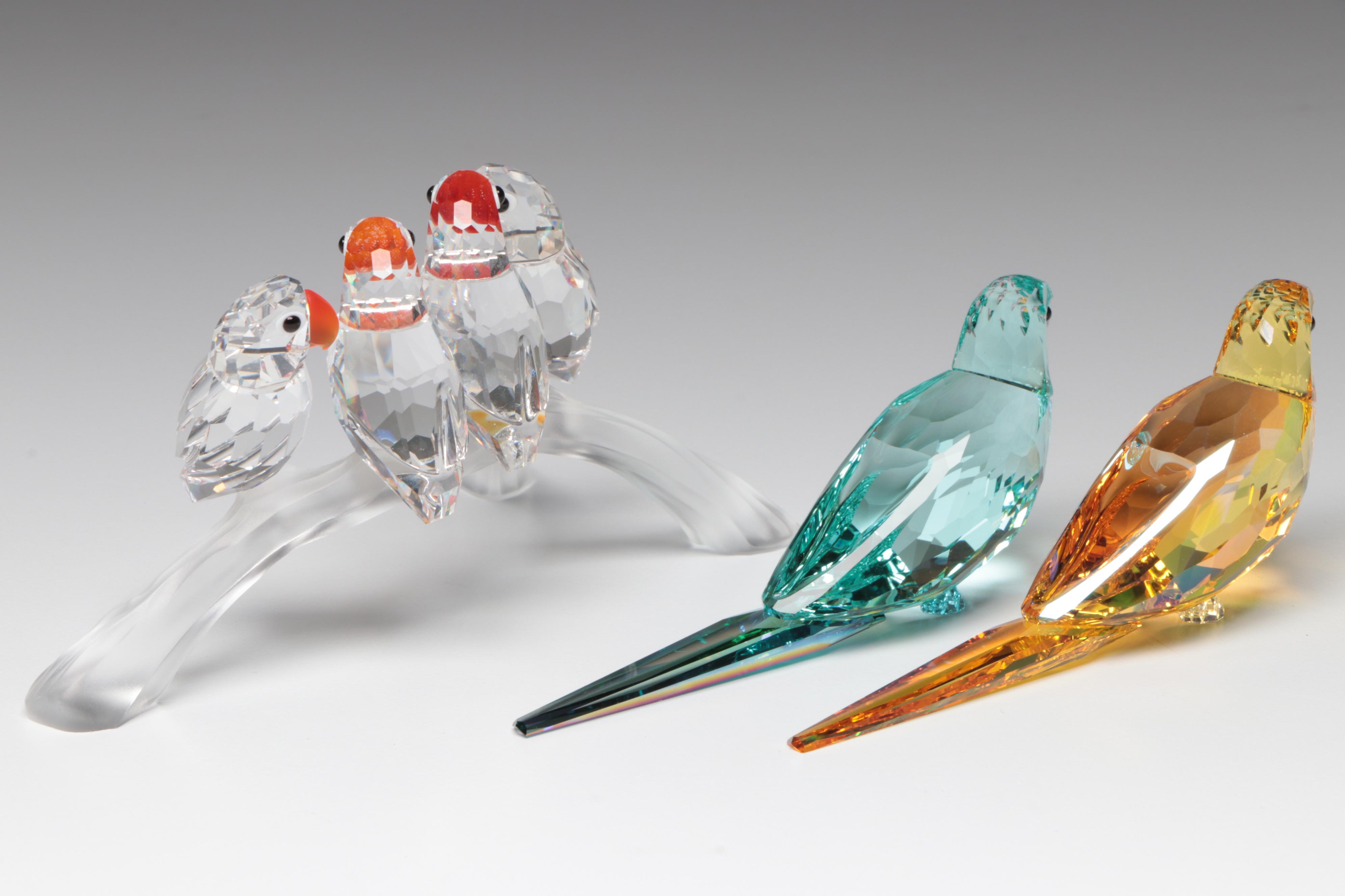 Swarovski and Kurt S. Adler Crystal Parrot and Hummingbird Figurines