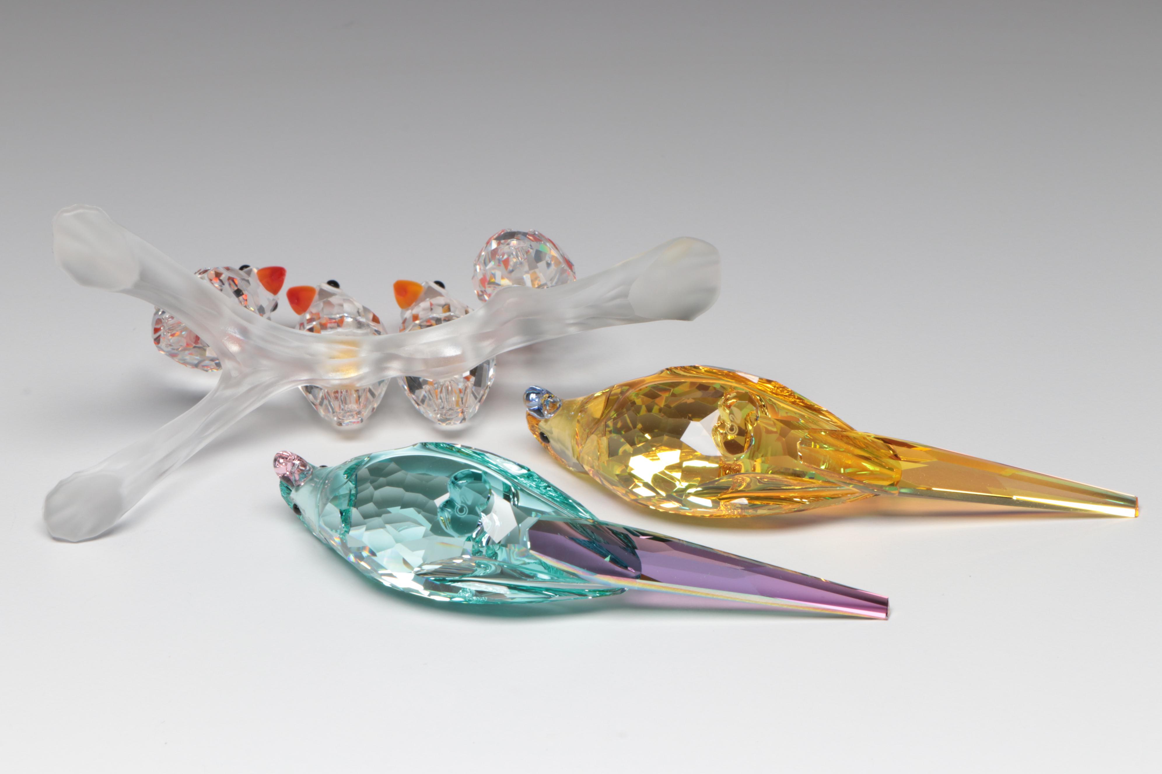 Swarovski and Kurt S. Adler Crystal Parrot and Hummingbird Figurines