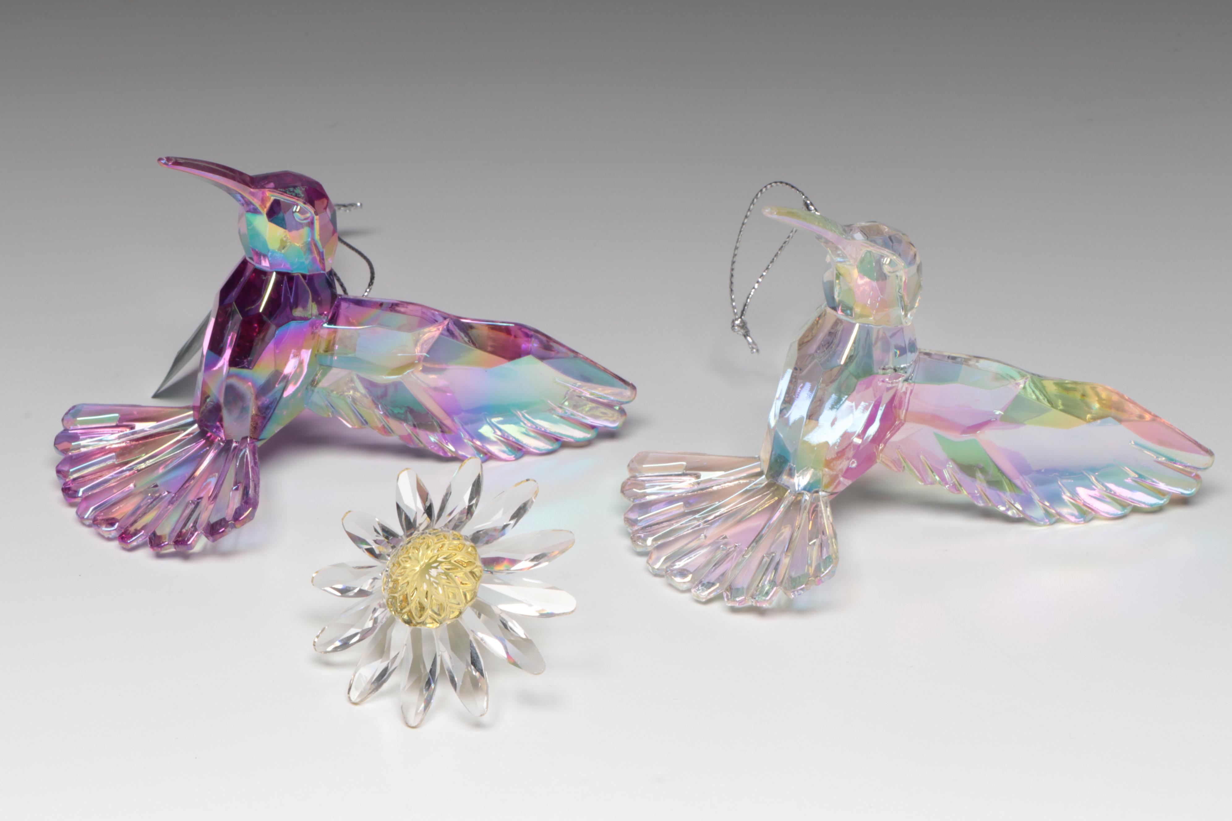 Swarovski and Kurt S. Adler Crystal Parrot and Hummingbird Figurines