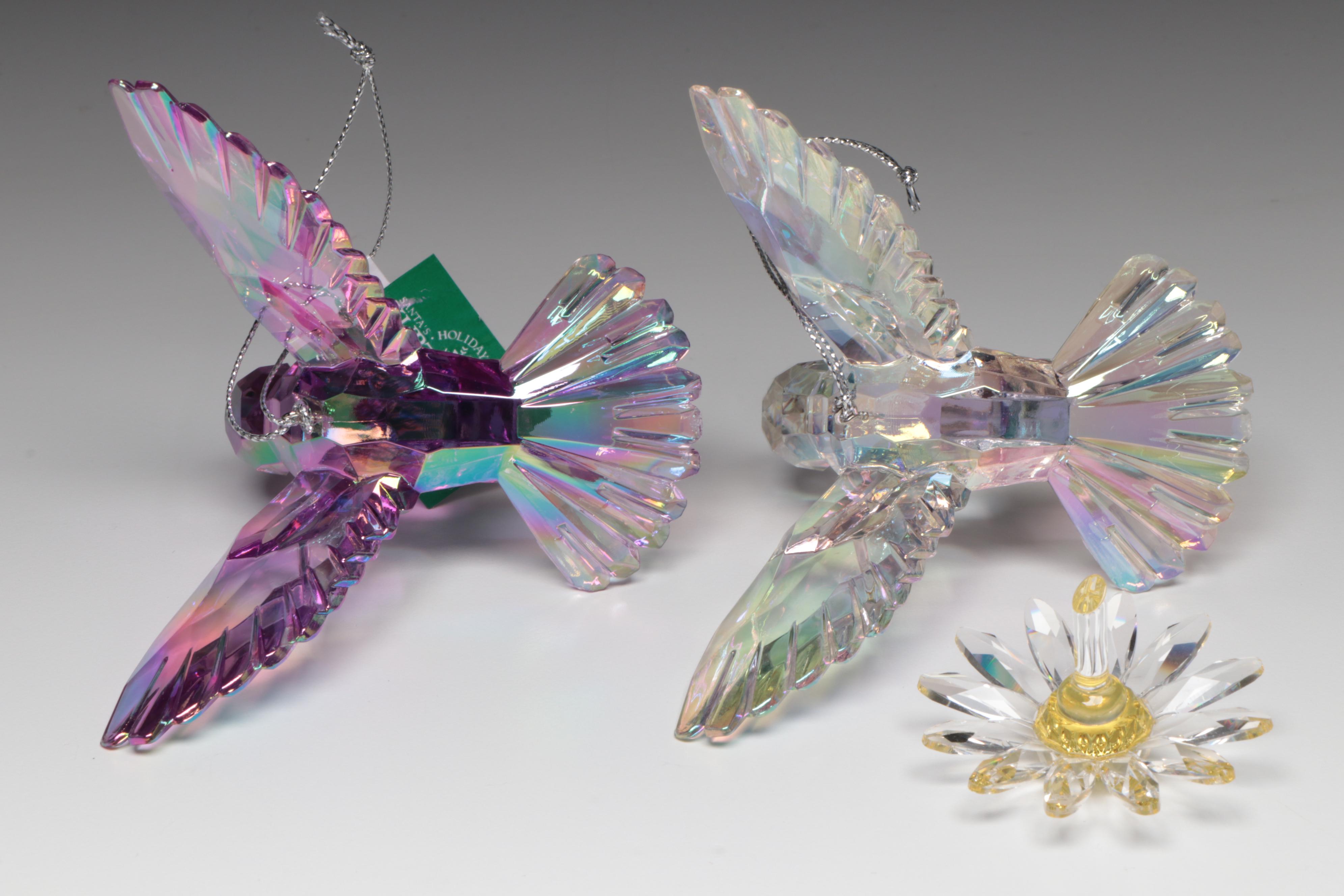 Swarovski and Kurt S. Adler Crystal Parrot and Hummingbird Figurines
