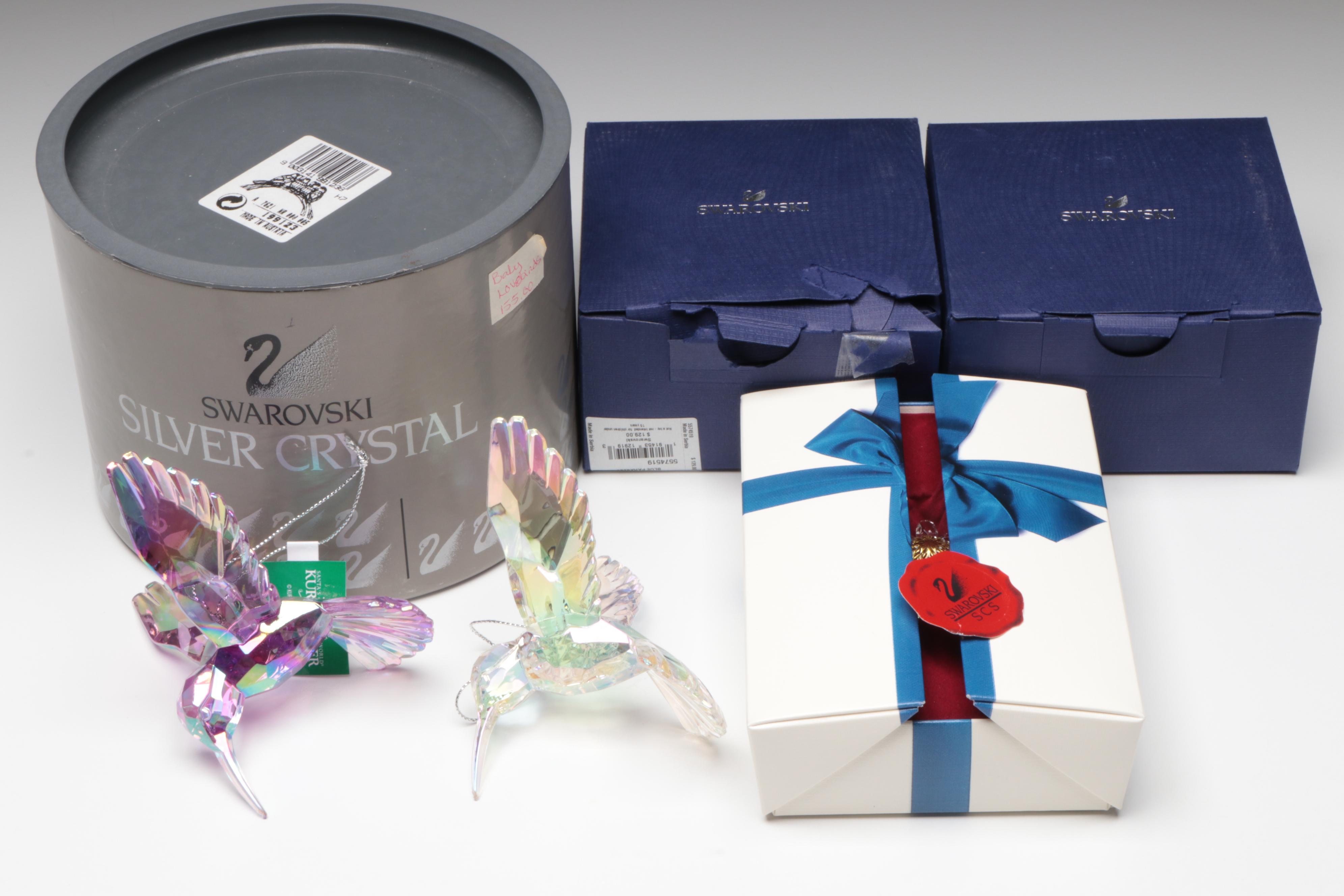 Swarovski and Kurt S. Adler Crystal Parrot and Hummingbird Figurines