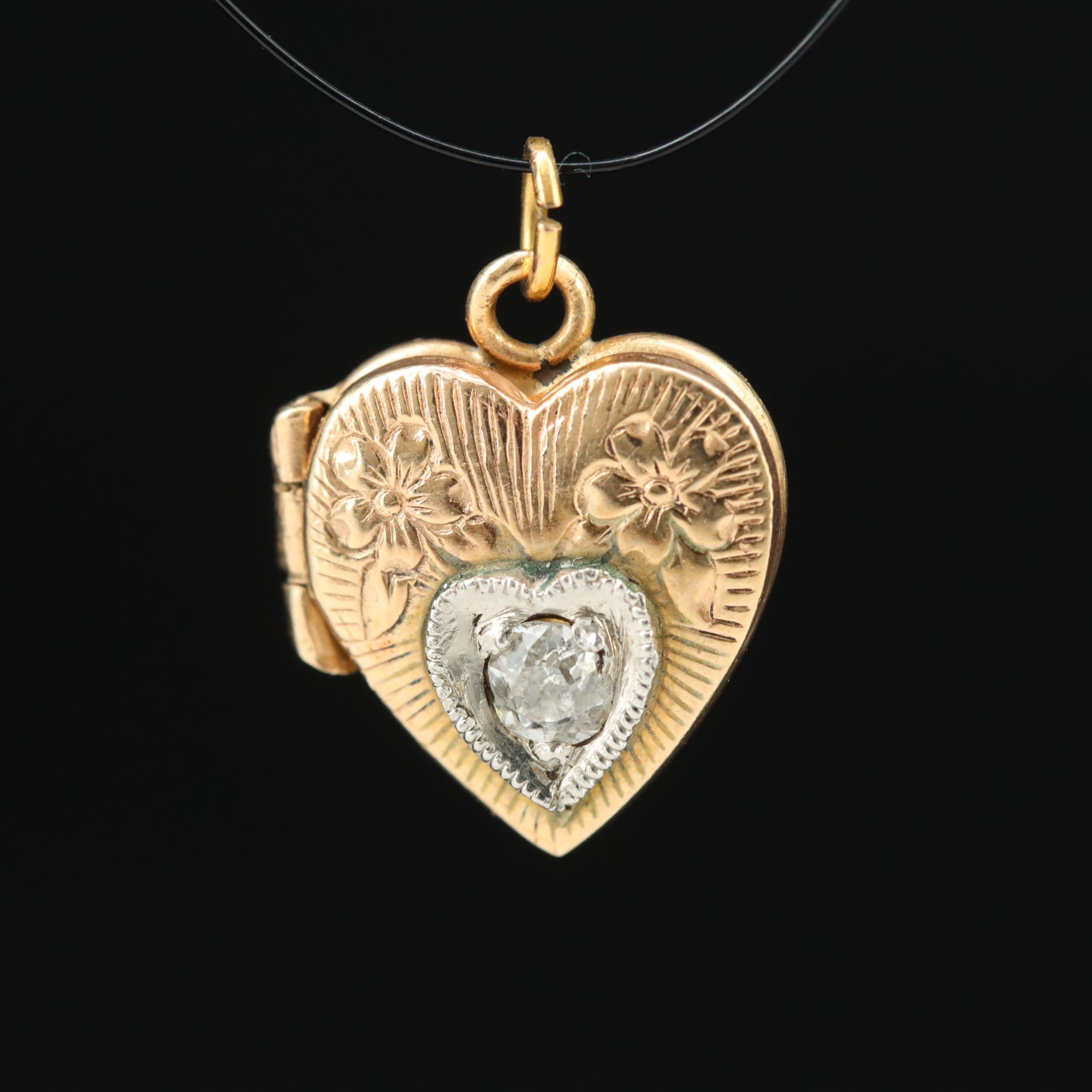 10K 0.06 CT Diamond Heart Locket
