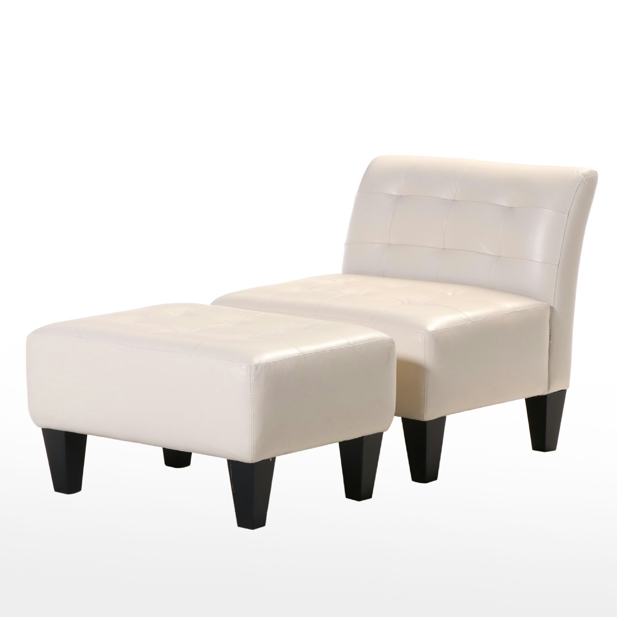 Chateau d'Ax Modernist Style Leather Slipper Chair and Ottoman