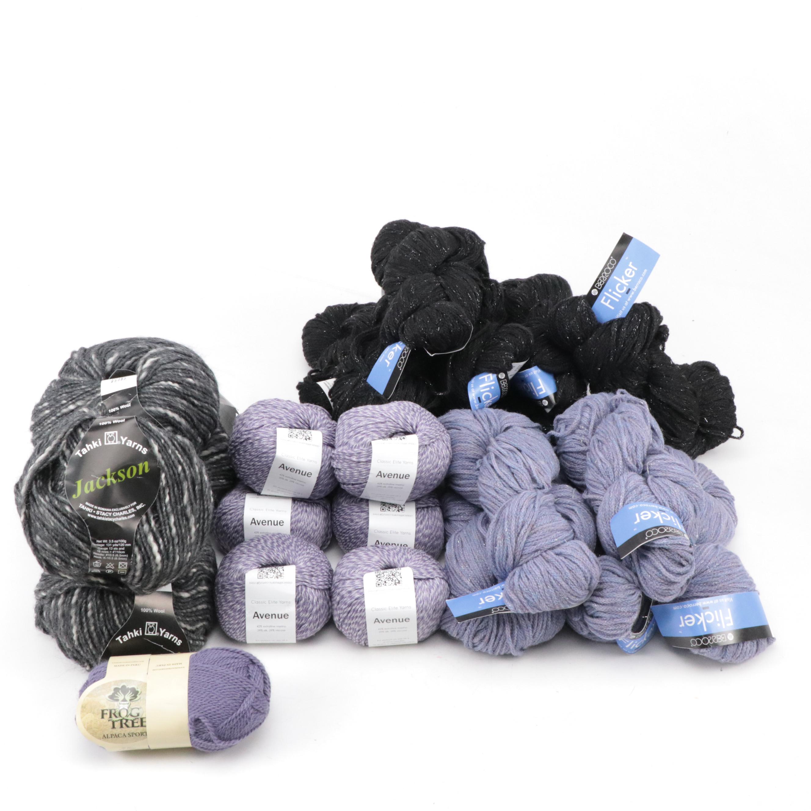 Lavender and Black Yarn by Frog Tree, Tahki Yarns, Classic Elite Yarns & Others