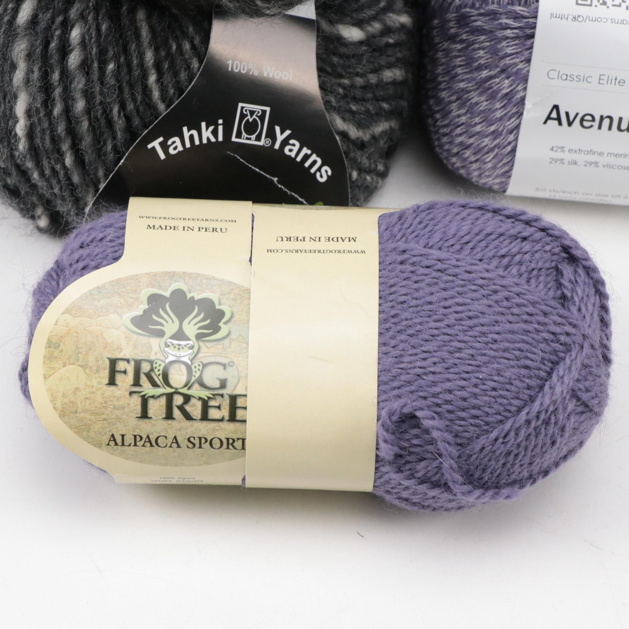 Lavender and Black Yarn by Frog Tree, Tahki Yarns, Classic Elite Yarns & Others