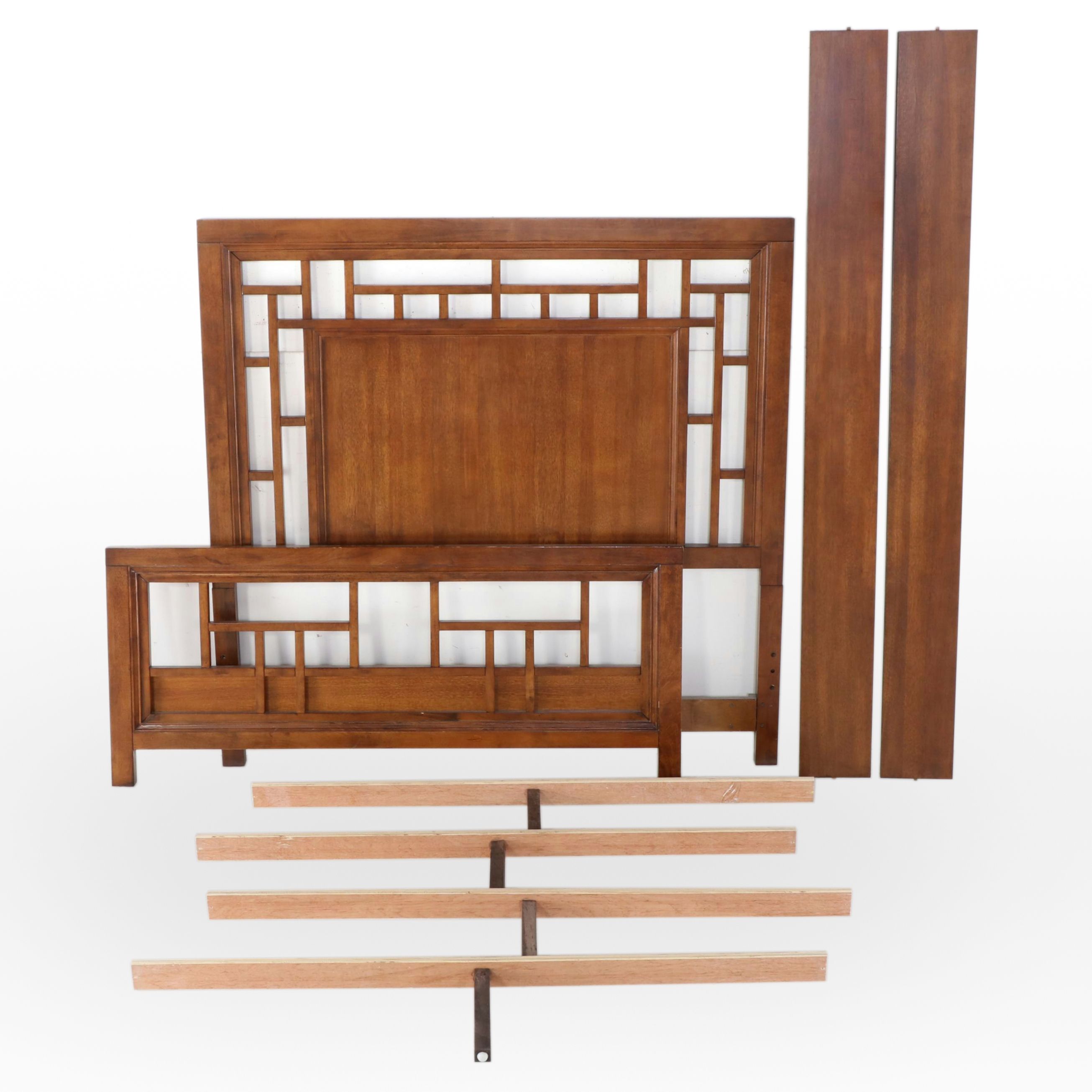 Arts and Crafts Style Cherry Finish Wood Queen Size Bed Frame