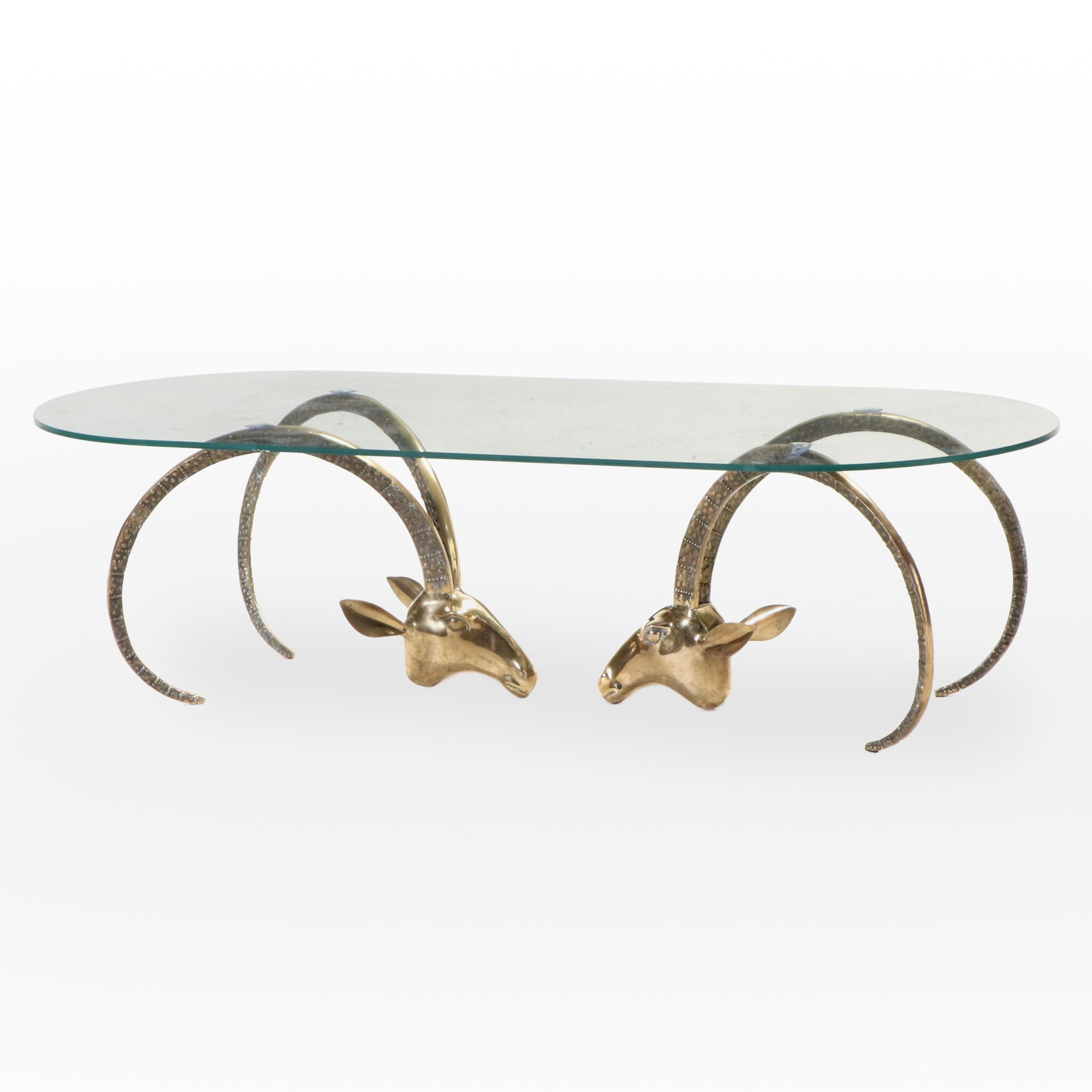 Hollywood Regency Style Brass and Glass Top Ibex Coffee Table