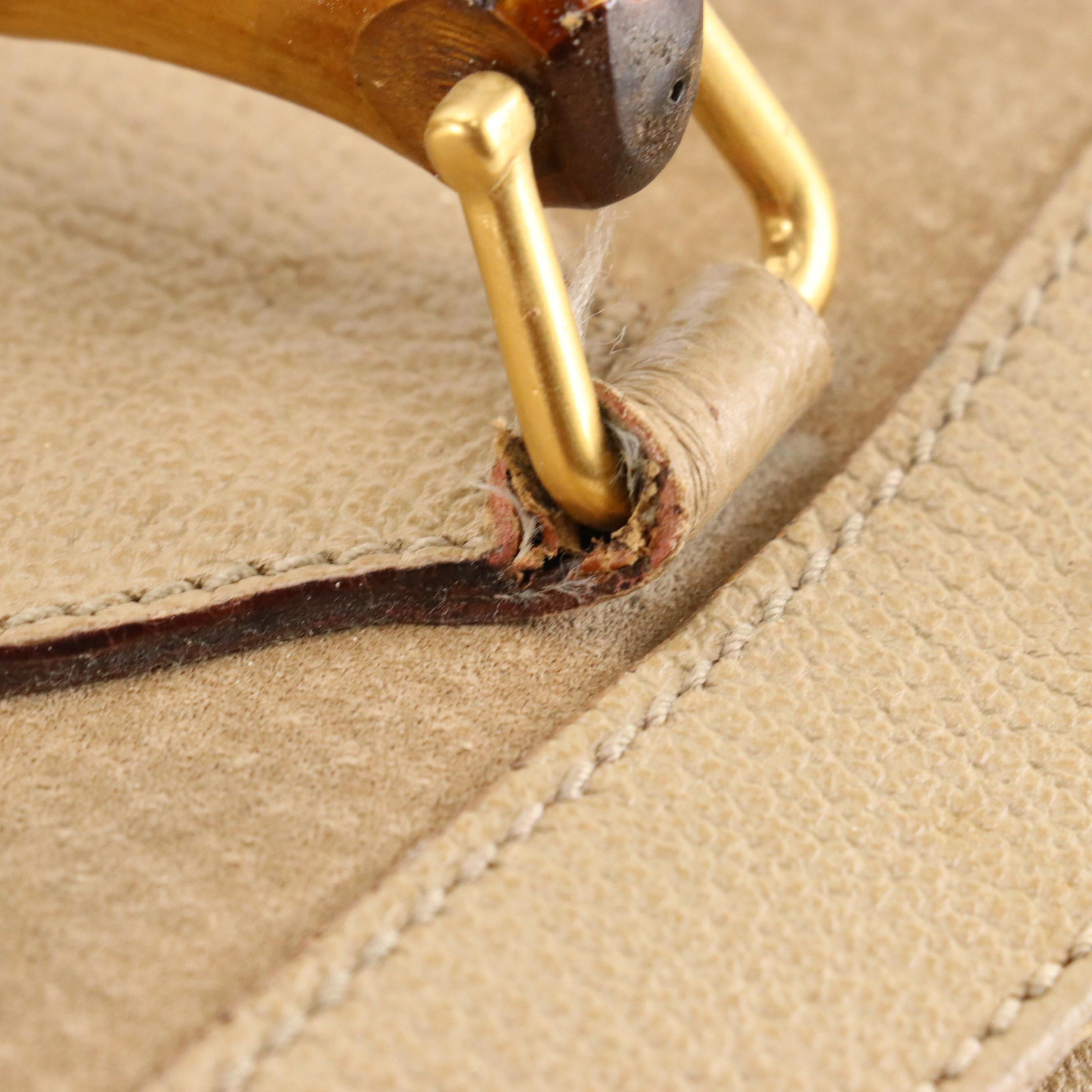 Gucci Diana Bamboo Handle Tote in Beige Suede and Cinghiale Leather