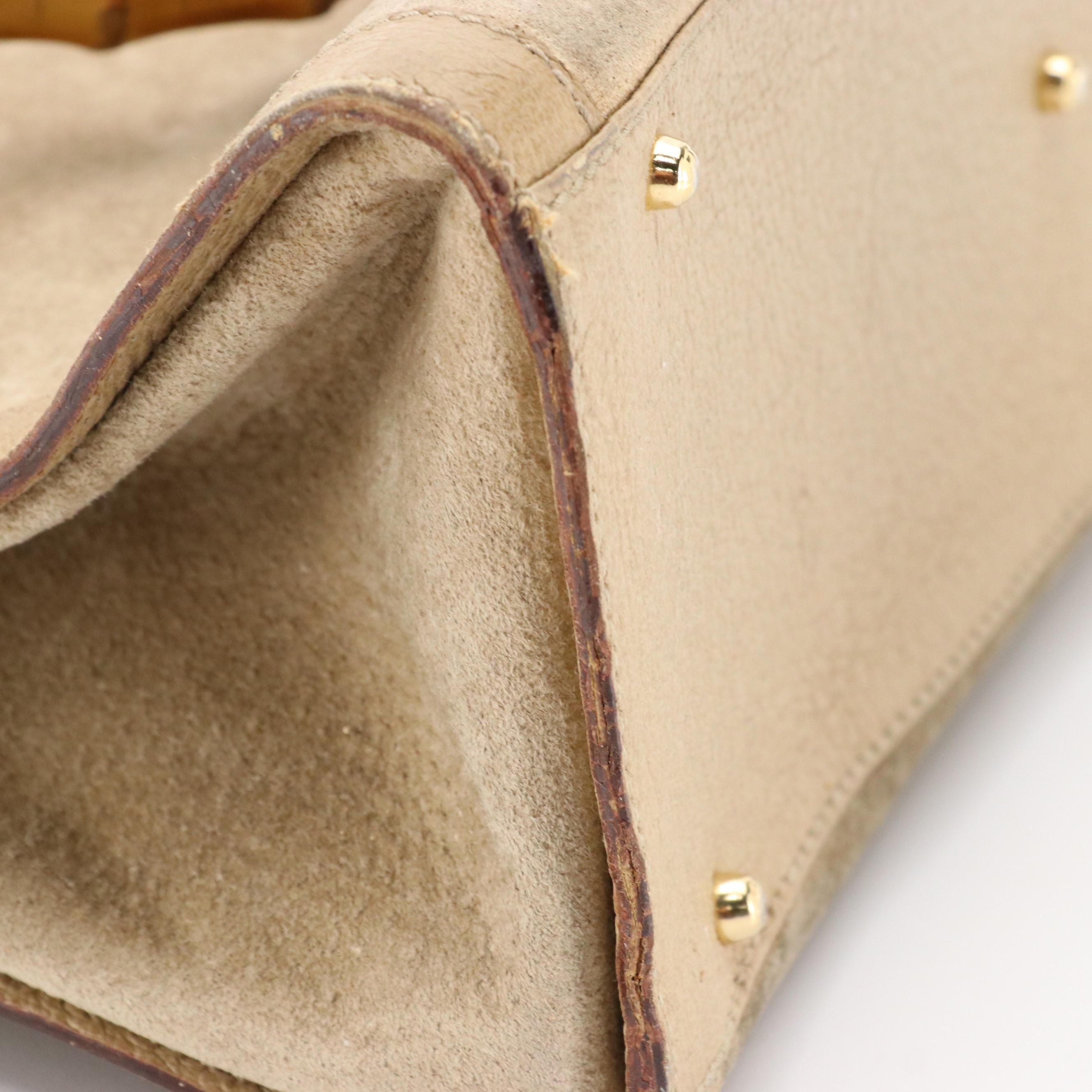 Gucci Diana Bamboo Handle Tote in Beige Suede and Cinghiale Leather