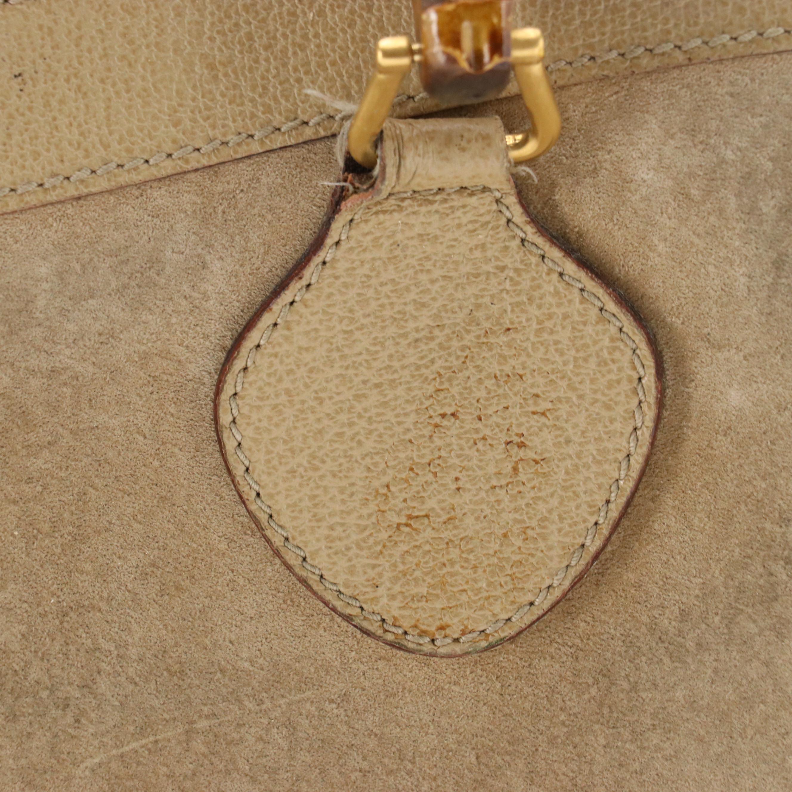 Gucci Diana Bamboo Handle Tote in Beige Suede and Cinghiale Leather