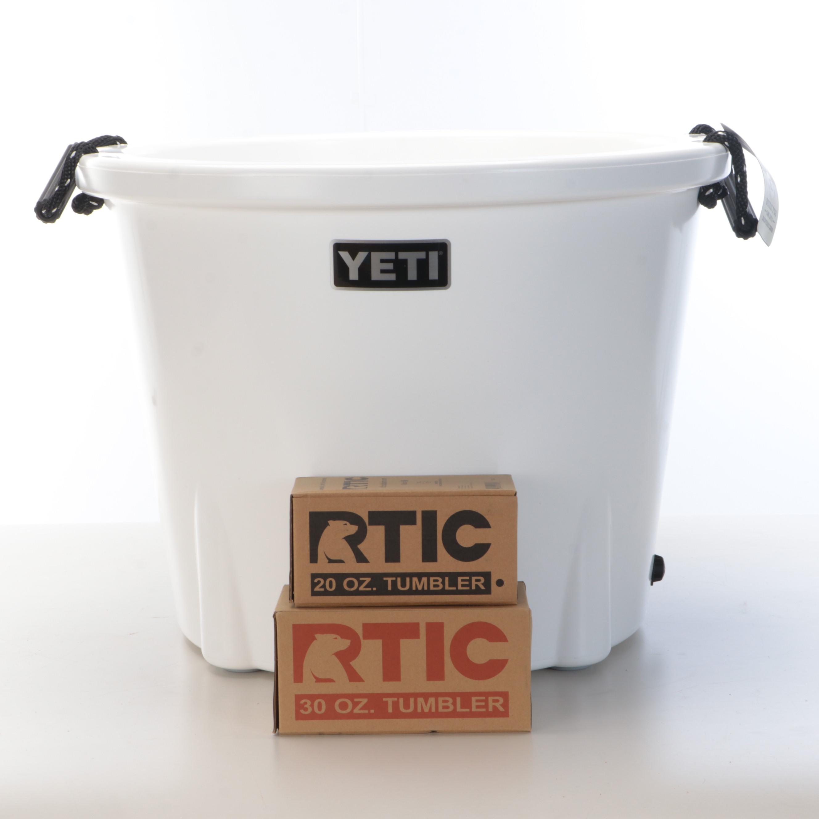 Yeti Tank Ice Bucket with Rtic Tumblers