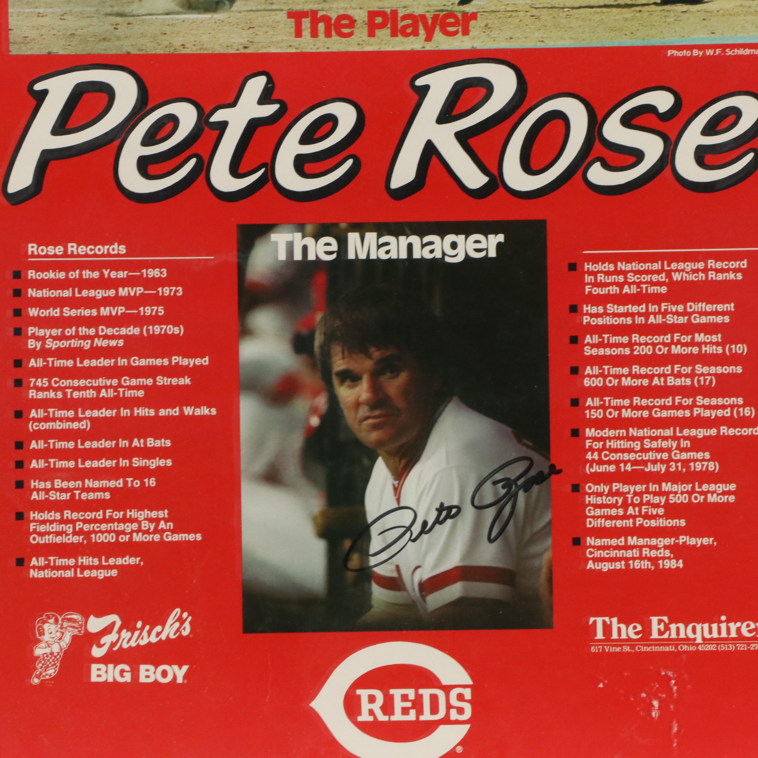 Pete Rose Signed Cincinnati Reds Framed Poster