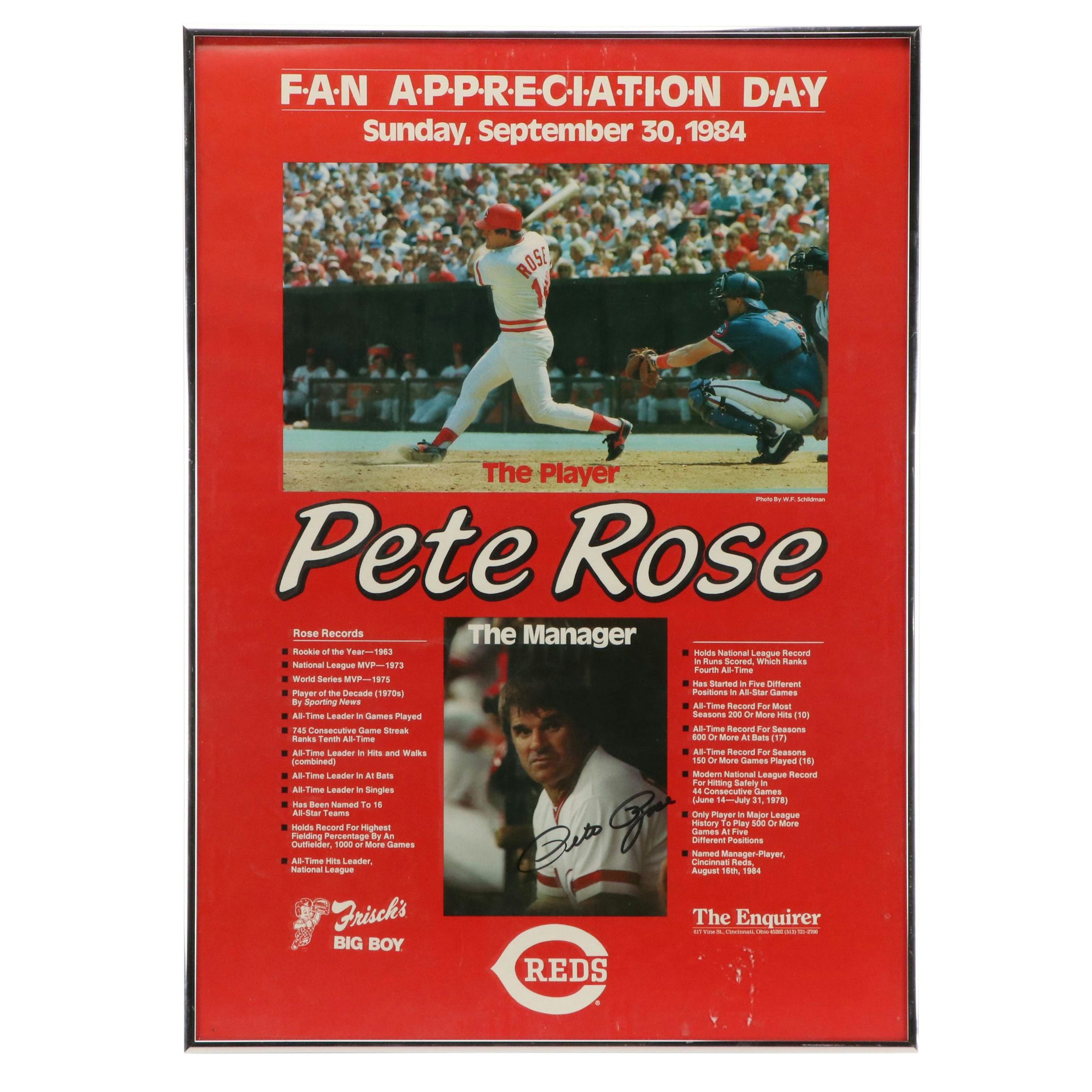 Pete Rose Signed Cincinnati Reds Framed Poster