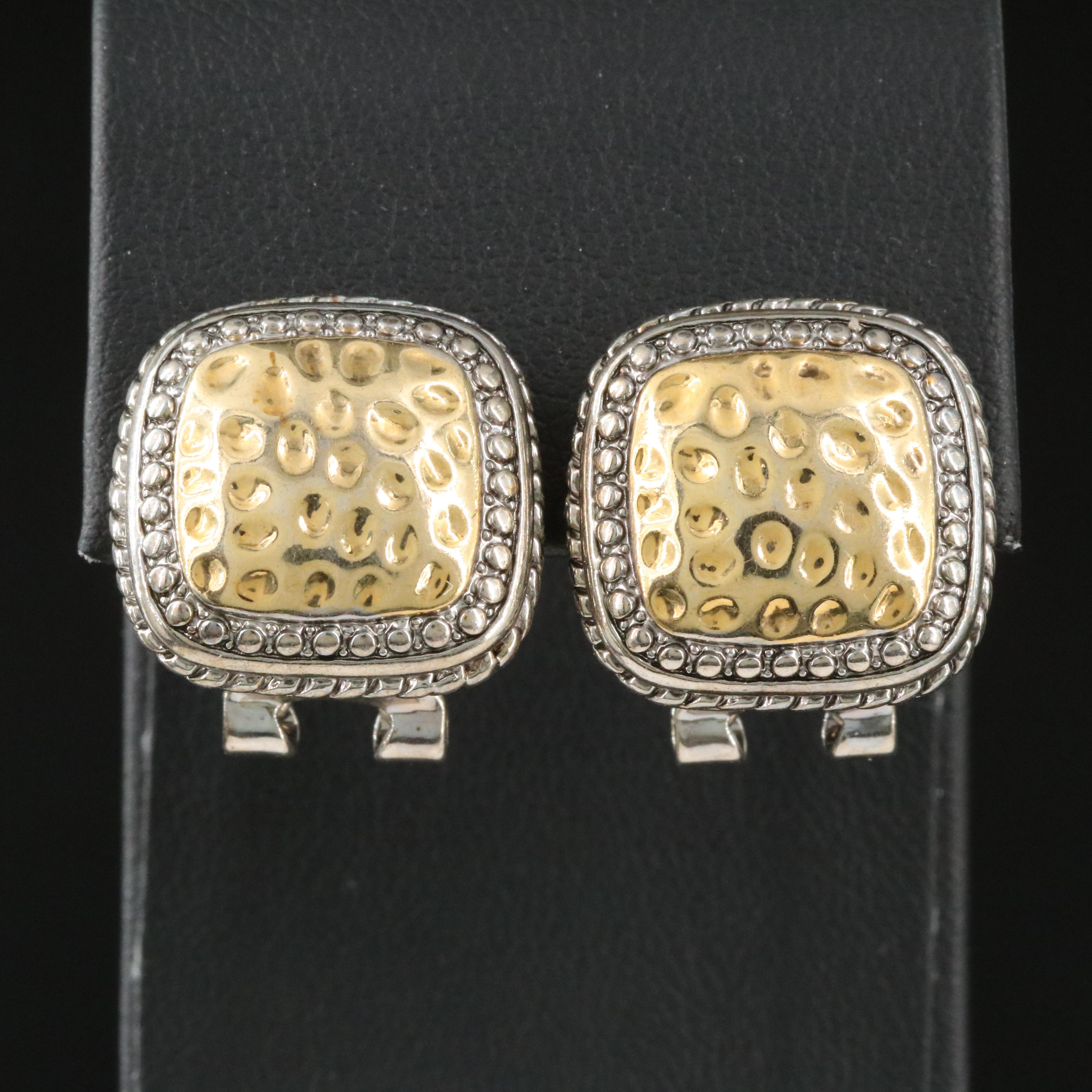 Two-Tone Square Button Earrings