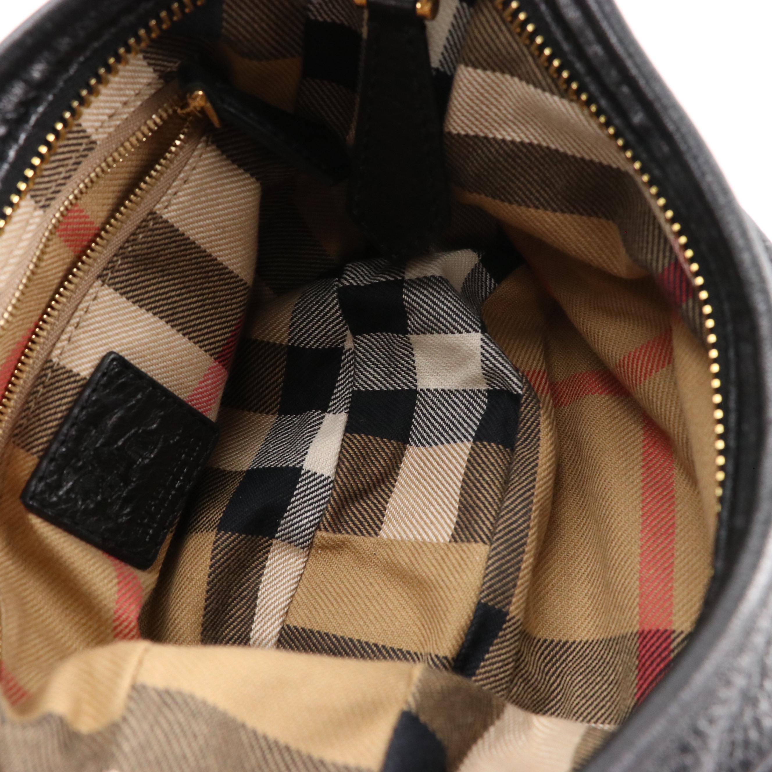 Burberry Half Moon Pleated Shoulder Bag in Black Grained Leather