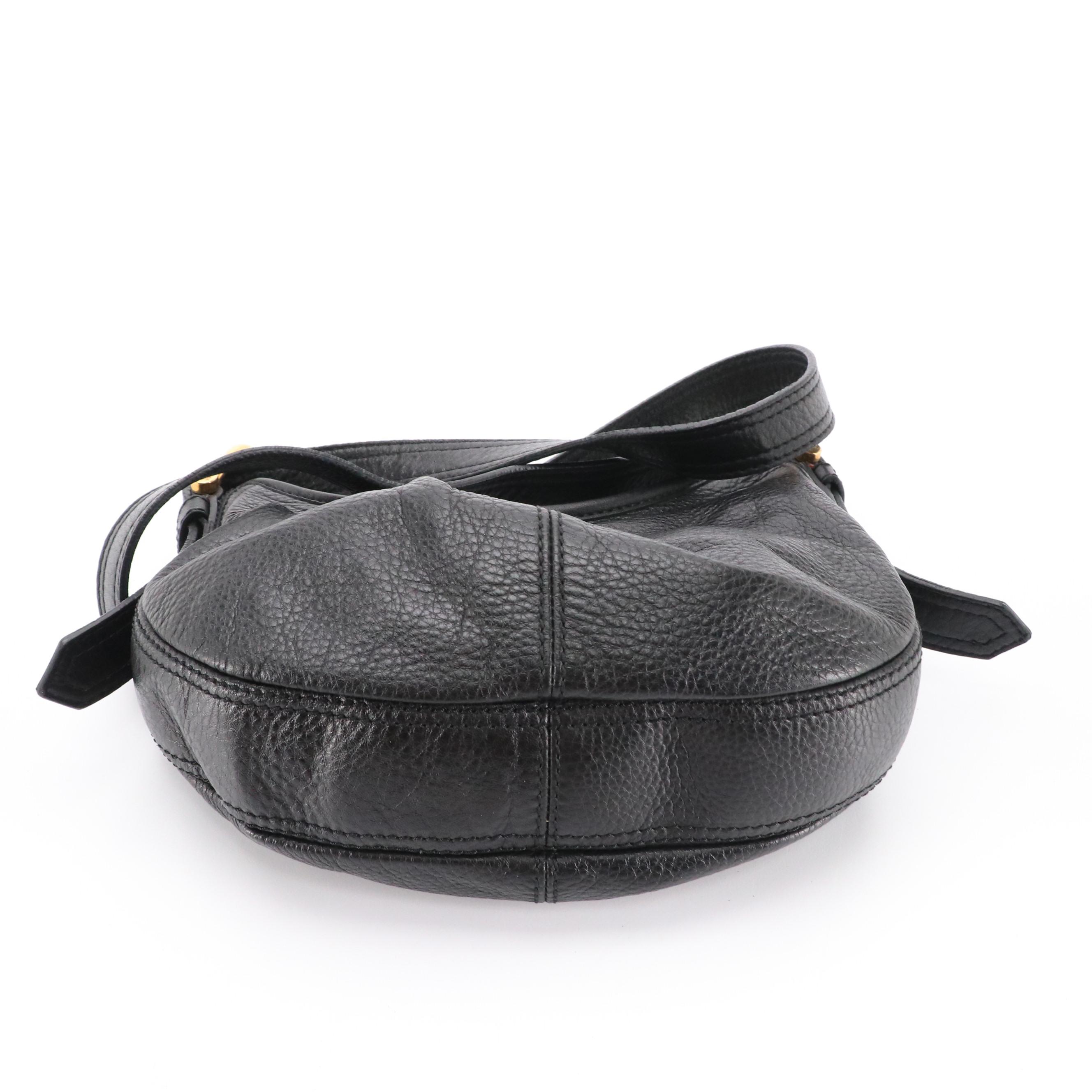 Burberry Half Moon Pleated Shoulder Bag in Black Grained Leather