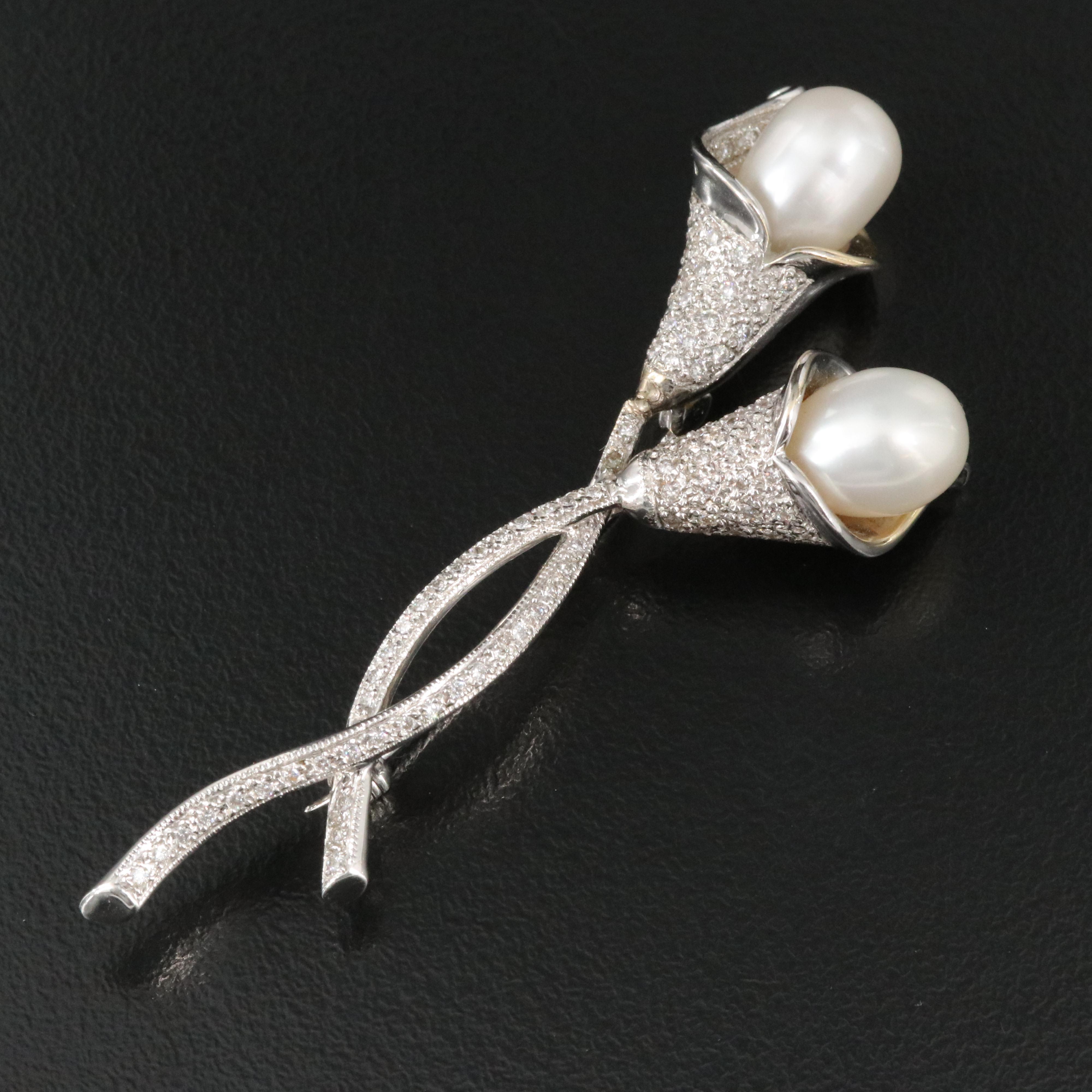 18K Pearl and Diamond Lily Brooch