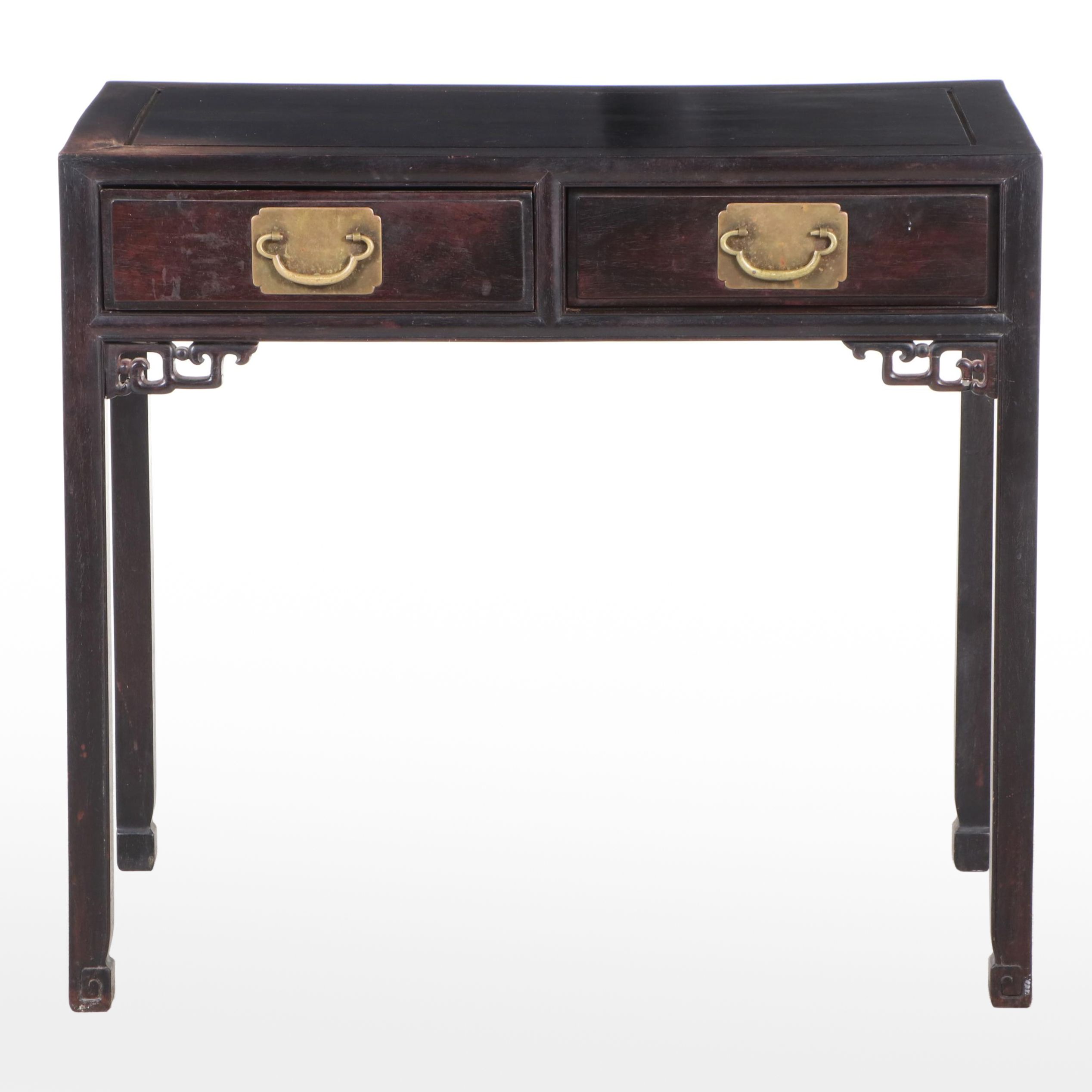 Chinese Ebonized and Carved Hardwood Two-Drawer Side Table