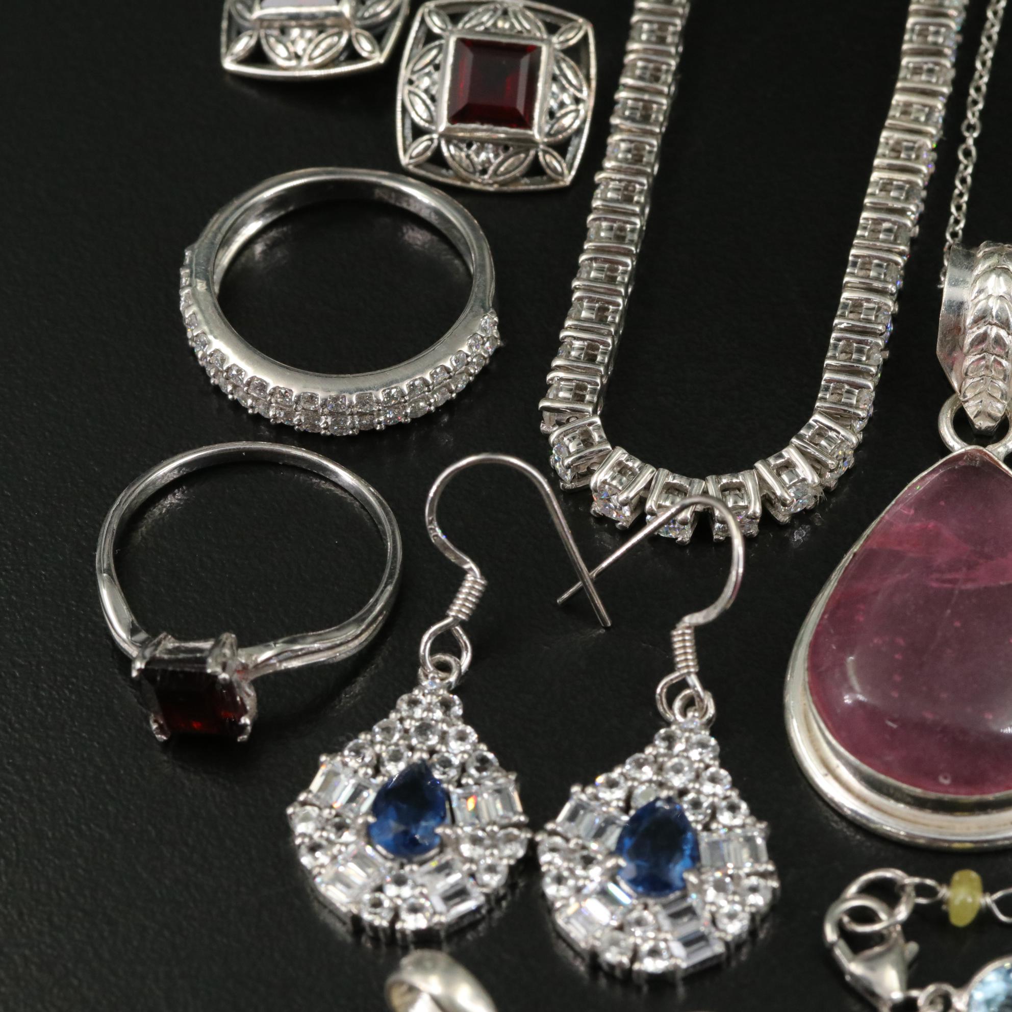 17 Assorted Sterling Silver Bracelets, Earrings, Necklaces, Pendants, and Rings