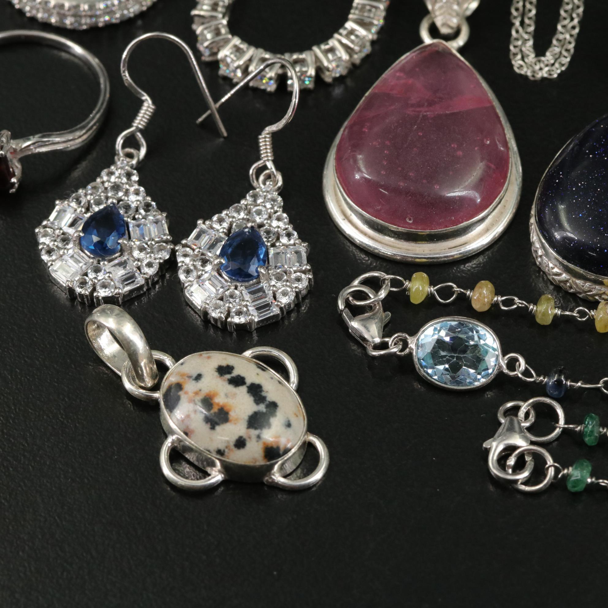 17 Assorted Sterling Silver Bracelets, Earrings, Necklaces, Pendants, and Rings