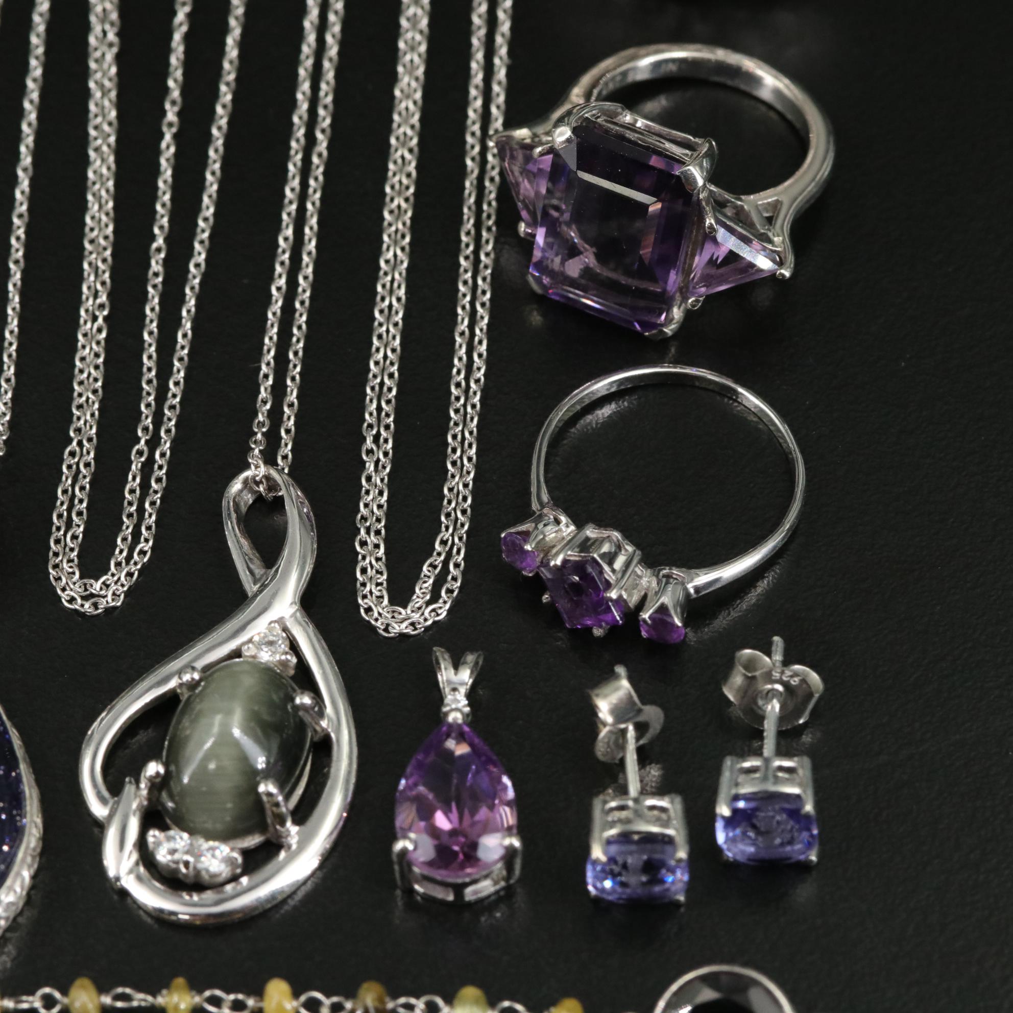 17 Assorted Sterling Silver Bracelets, Earrings, Necklaces, Pendants, and Rings